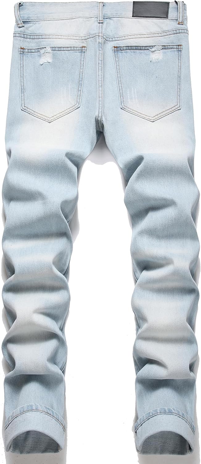 OIIIO Men's Ripped Slim Fit Straight Leg Jean Denim Pant - Image 2