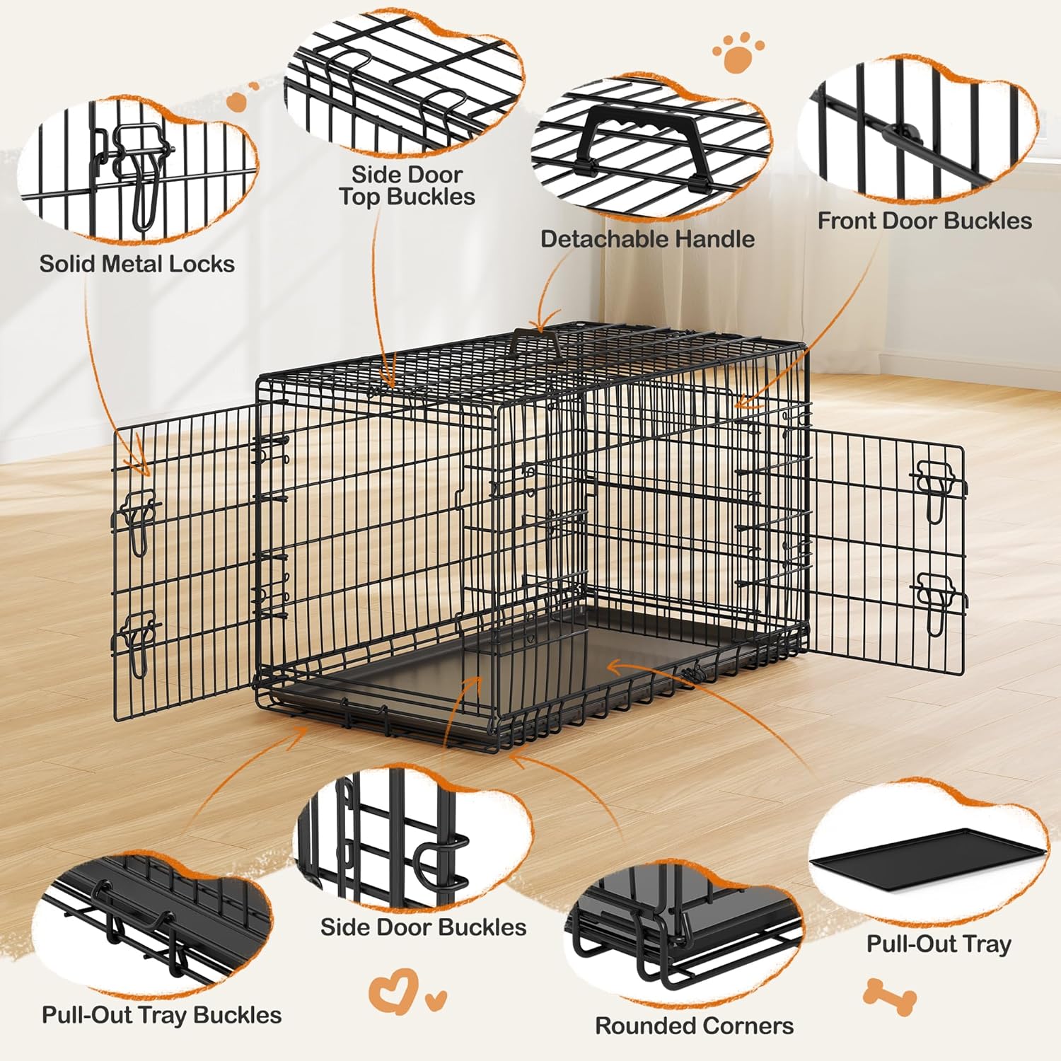 Yaheetech 42 inch Double Door Dog Crate w/Divider for Puppy to Adult XL Collapsible Metal Crate with Removable Tray Wire Dog Kennel for Large Dogs Portable Travel Cage, Black - Image 7