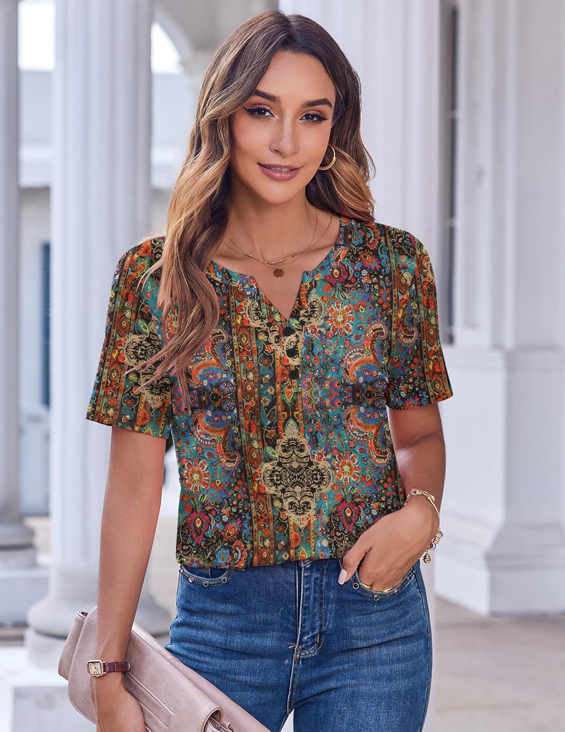 Zeagoo Womens Summer Tops Casual Short Sleeve V Neck Shirts Business Dressy Work Blouses - Image 2