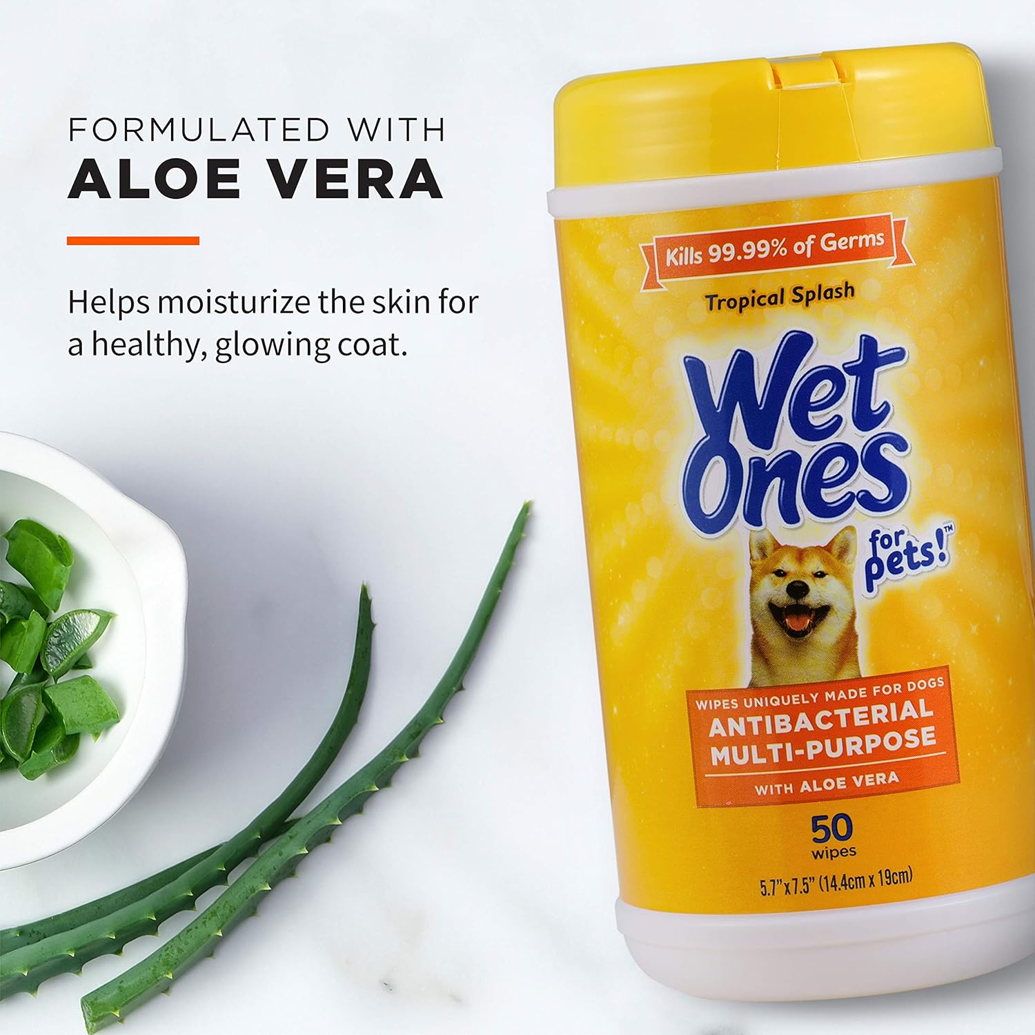 Wet Ones for Pets Antibacterial Dog Wipes, Multi-Purpose Grooming Wipes with Aloe Vera for Paws, Face & Body, Easy Cleanups Between Baths, Tropical Splash Scent, 5.7 in x 7.5 in, 50 Count - Image 3