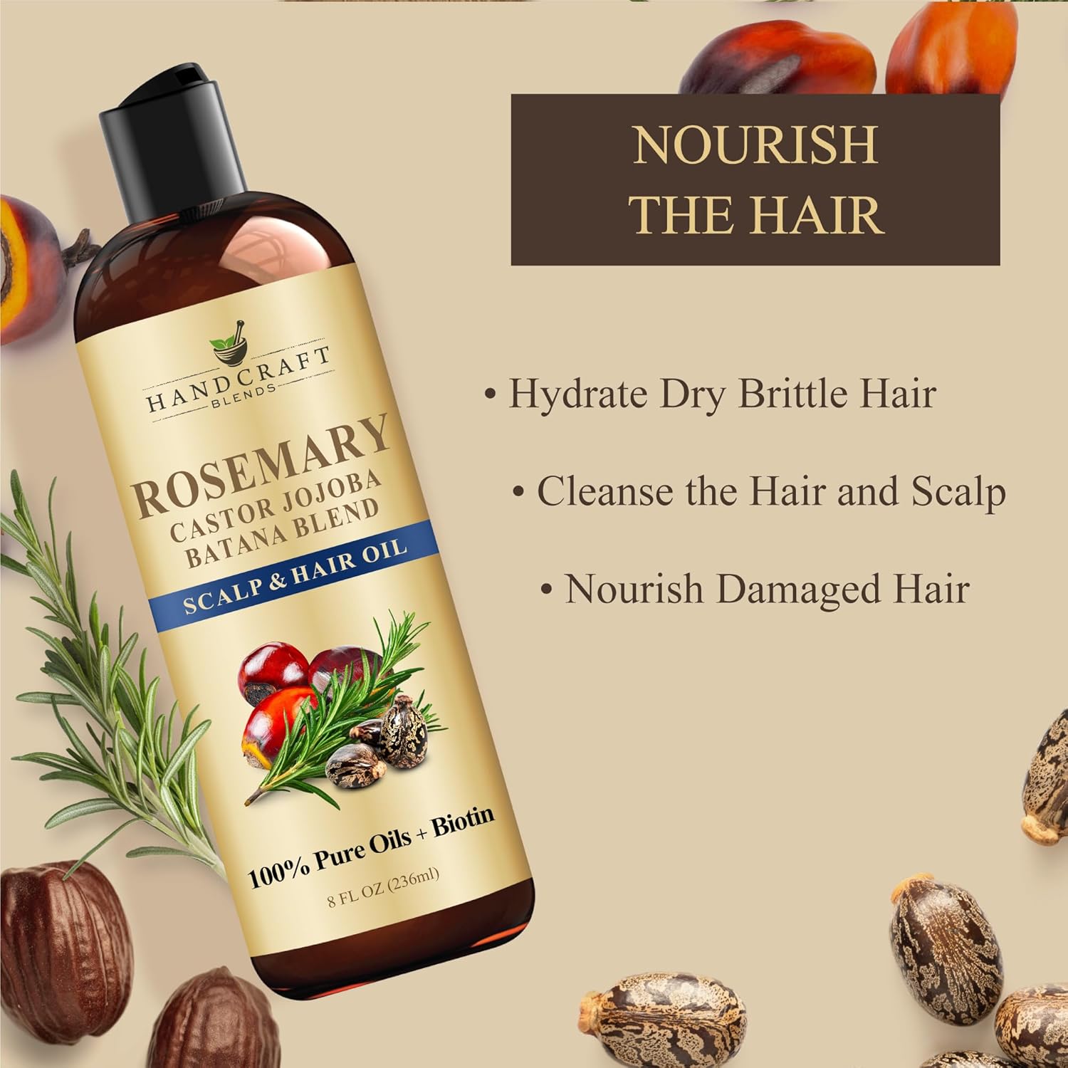 Handcraft Blends Rosemary Oil for Hair 8 Fl Oz | Nourishing Hair Oil | 100% Pure and Natural | Rosemary, Castor, Jojoba, and Batana Oils & Biotin | Carrier Oil - Image 6