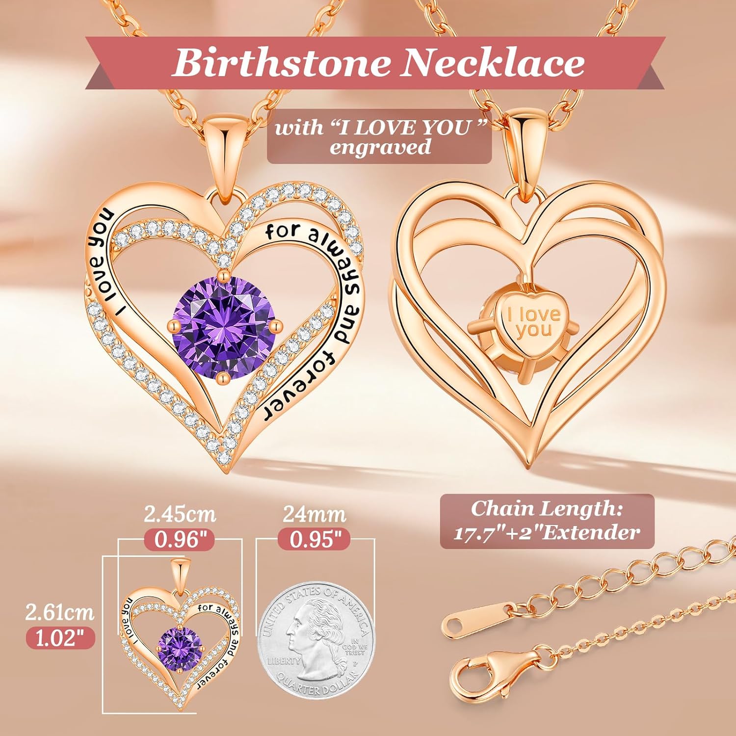 CDE Valentine's Day Gift Forever Love Heart Necklaces for Women, Wedding Anniversary, Birthday Mothers Christmas Day Gifts for Mom, Mother, Wife, S925 Silver Jewelry with Birthstone Pendant - Image 5