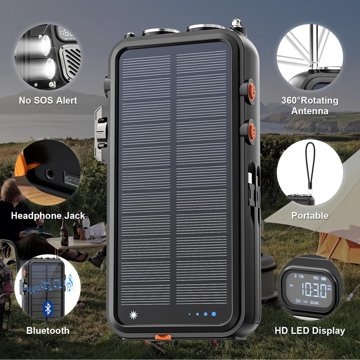 Emergency Radio&22000mAh Solar Power Bank, FM NOAA Weather Radio, Portable Hand Crank Bluetooth Radio, 20W Fast Charge Wireless Phone Charger, SOS Flashlight for Emergency/Home (Orange) - Image 7