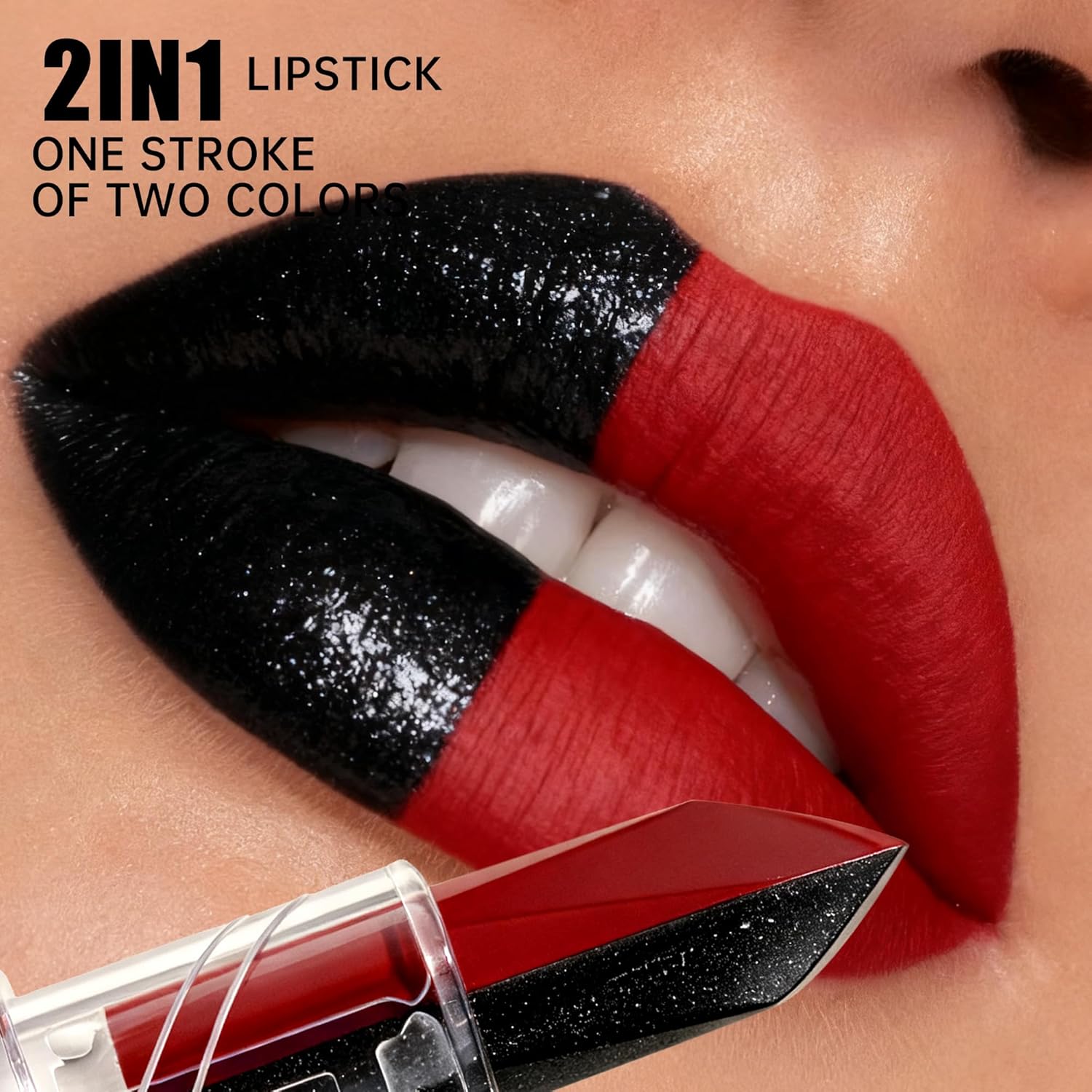 Depuplum 2 in 1 Red Matte Lipstick Glitter Black Lipstick Dual Sided Waterproof Lipsticks for Women One Stroke Two-Tone Long Lasting Lip Stick for Christmas Halloween, DU-G7 - Image 4