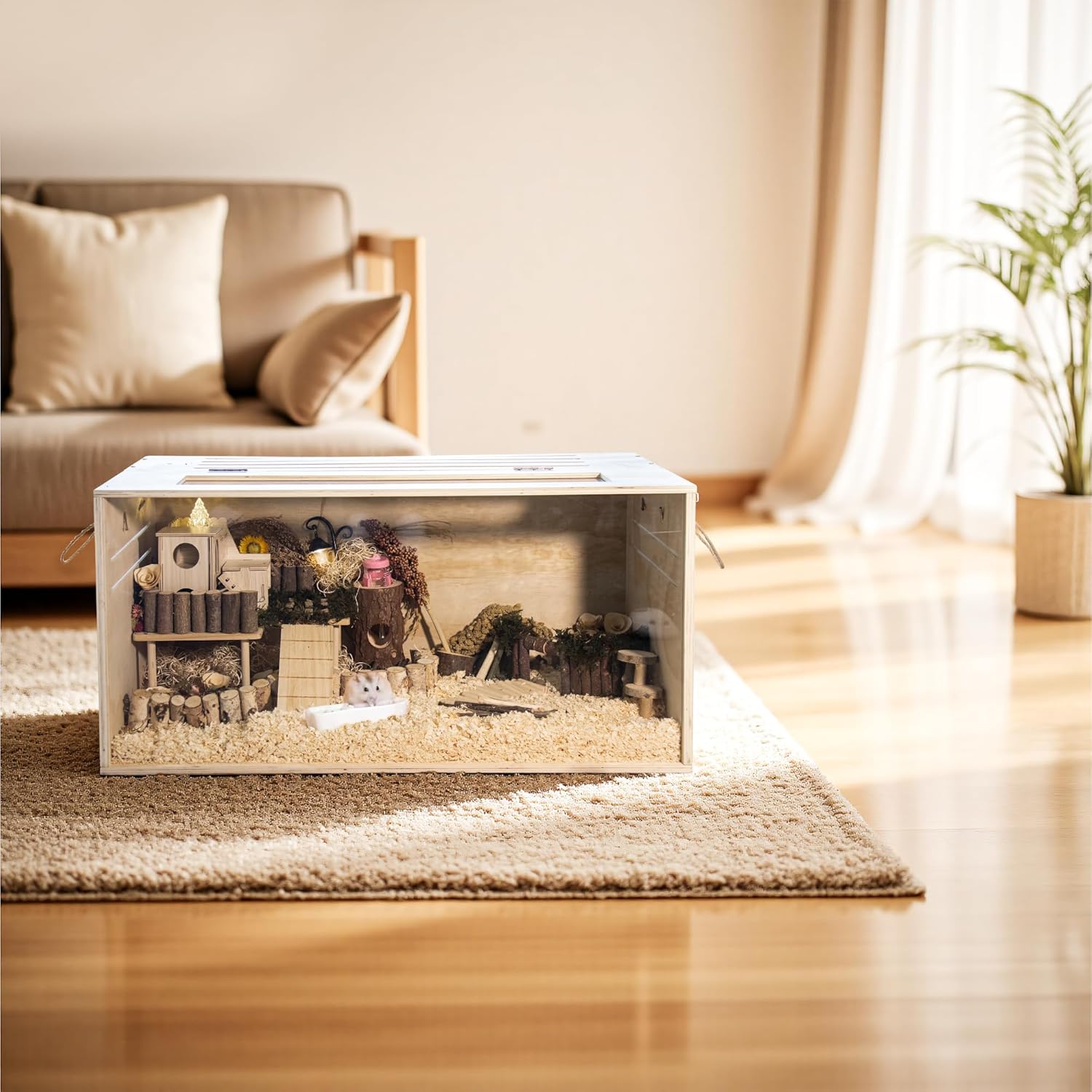 Hamster Cage Chewproof, 32" Wooden Guinea Pig Cage for Small Animals, Openable Top with Easy View Acrylic Panels for Hamster, Rabbit, Guinea Pig, Hedgehog(32" L x 15.7" W x 15.7" H) - Image 8