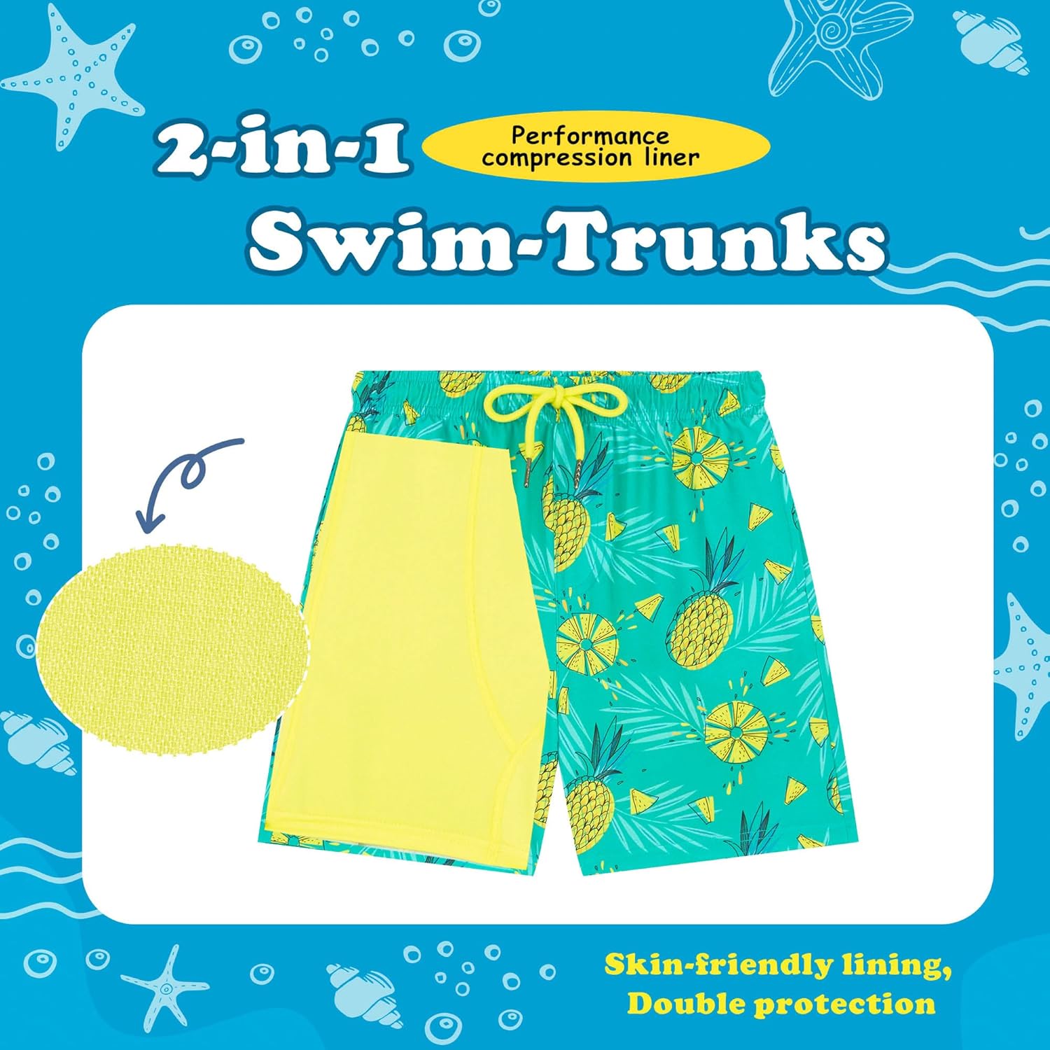 UMELOK Boys Swim Trunks with Compression Liner Toddler Bathing Suit - Image 2