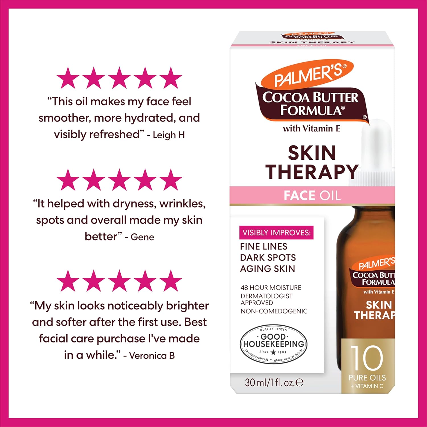 Palmer's Cocoa Butter Formula Moisturizing Skin Therapy Oil for Face with Vitamin E, C & 10 Pure Facial Oils Blend, Rosehip Oil Fragrance, 1 Ounce - Image 8
