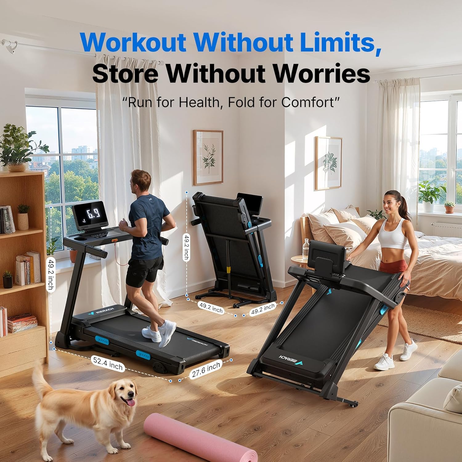 MERACH Incline Treadmill with Incline 6%-15%, 7-Layer Belt 300LBS Capacity Tredmill Foldable Handle Running Treadmills for Home, 0.5-7.5MPH 3.0HP Incline Folding Treadmill LED with APP Threadmill - Image 5