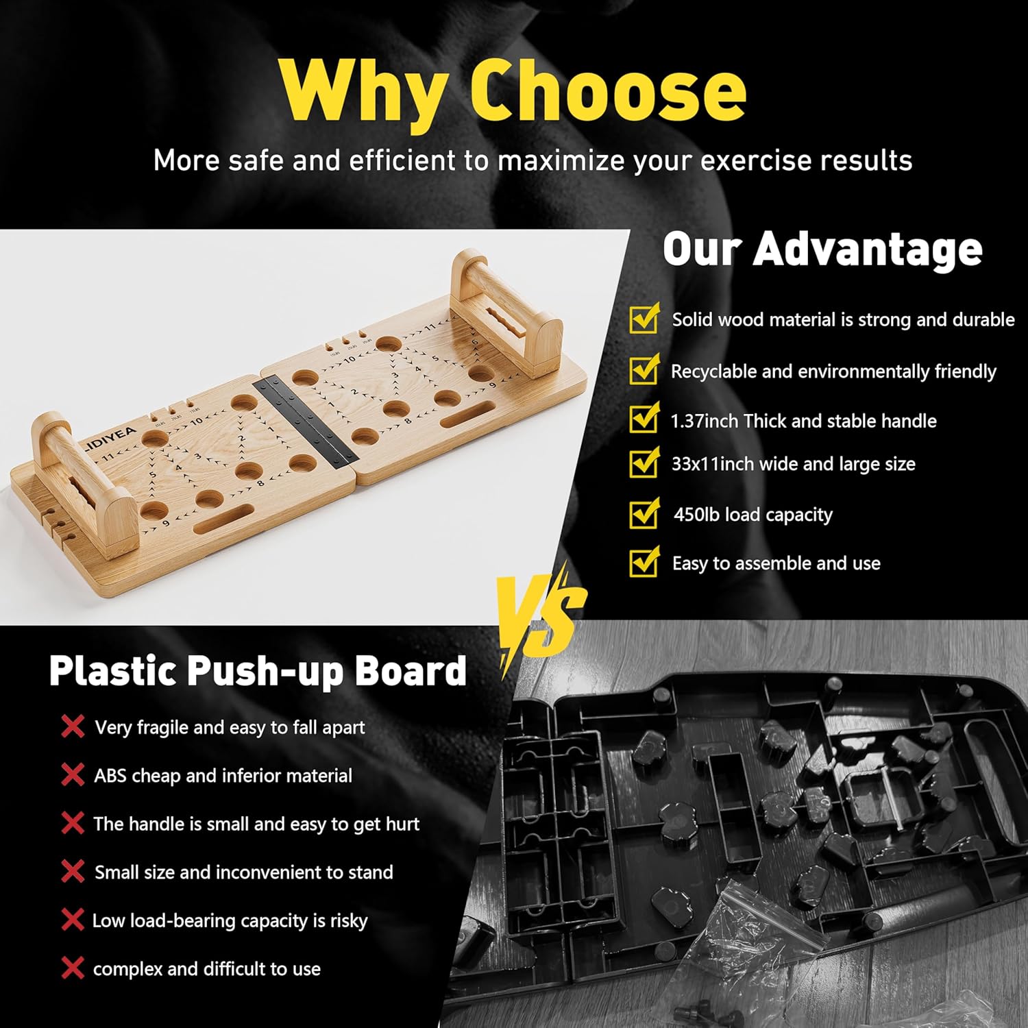 Push Up Board 30 in 1 Foldable with Resistance Bands - Thickened Pine Wood Multi-Push Up Board for Men & Women, Portable Gym/Home Workout Gear for Chest, Shoulders, Arms & Back - Image 4