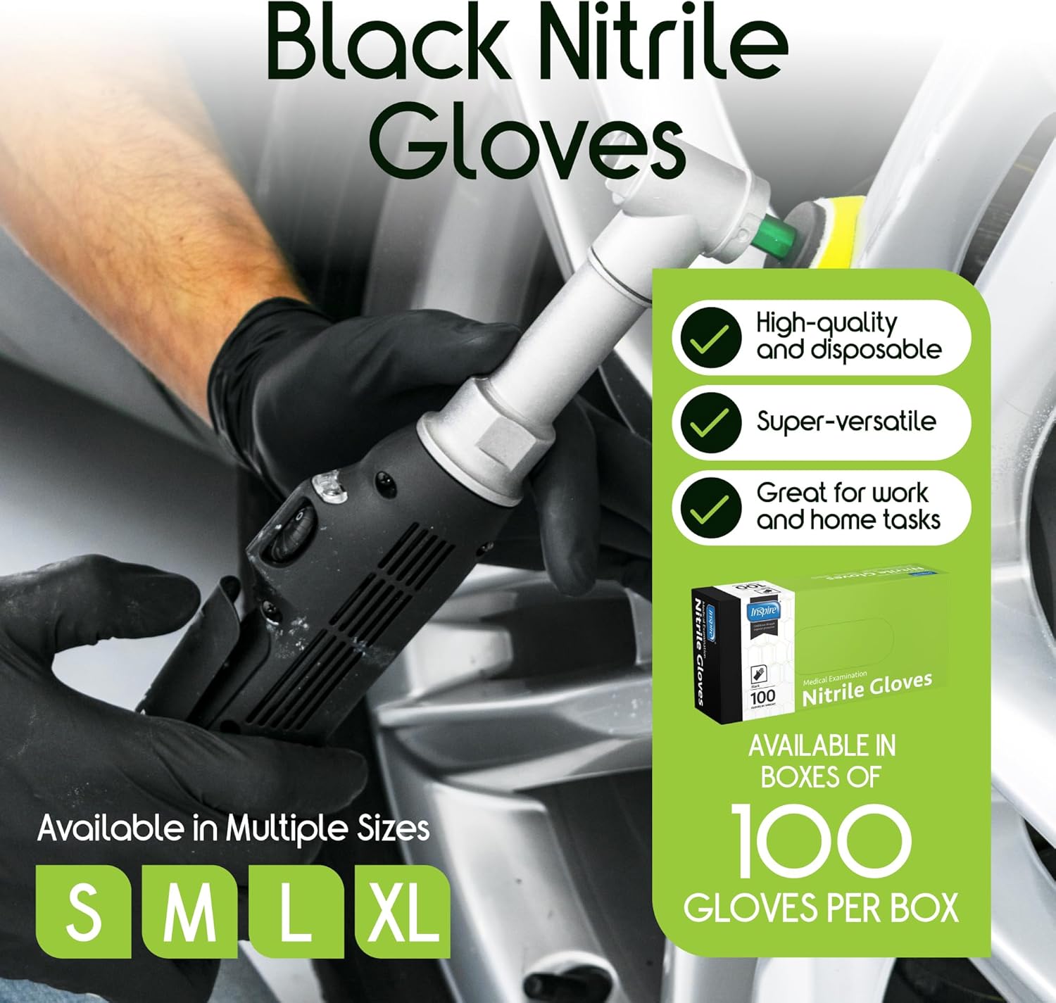 Inspire Black Nitrile Disposable Gloves | 4.5 Nitrile Disposable Safety Medical Cooking Cleaning Gloves - Image 2