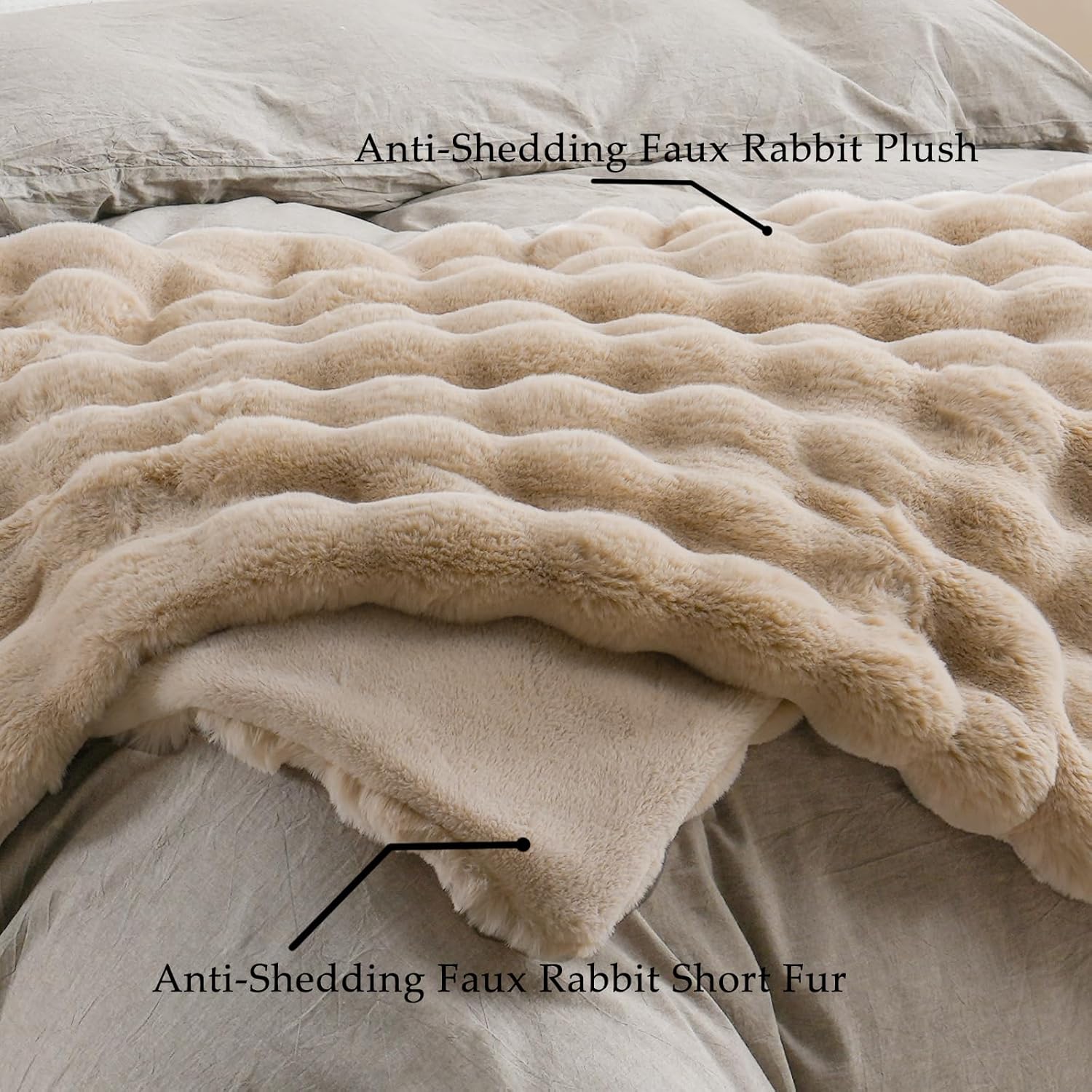 BENVWE Faux Fur Throw Blanket for Couch - Cozy Fuzzy Soft Plush Fluffy Thick Luxury Minky Bubble Blanket for Living Room Home Decor- Mothers Day Birthday Gifts for Women, Beige, 51" x 63" - Image 5