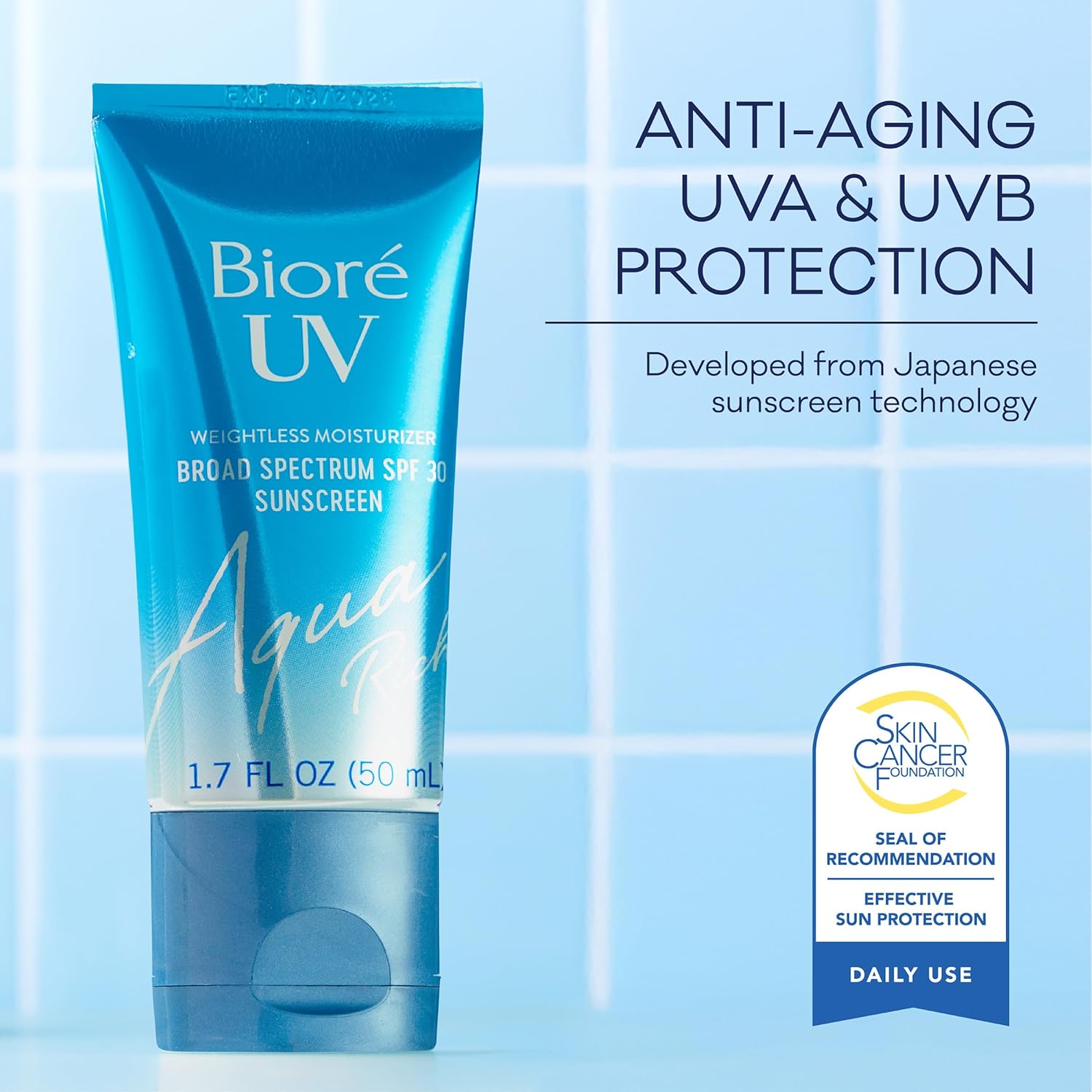 Biore UV Aqua Rich SPF 30 PA+++ Daily Moisturizer Sunscreen for Face, For Sensitive Skin, Oil Free, Hyaluronic Acid, Vegan, Oxybenzone & Octinoxate Free, Dermatologist Tested, 1.7 Oz - Image 6