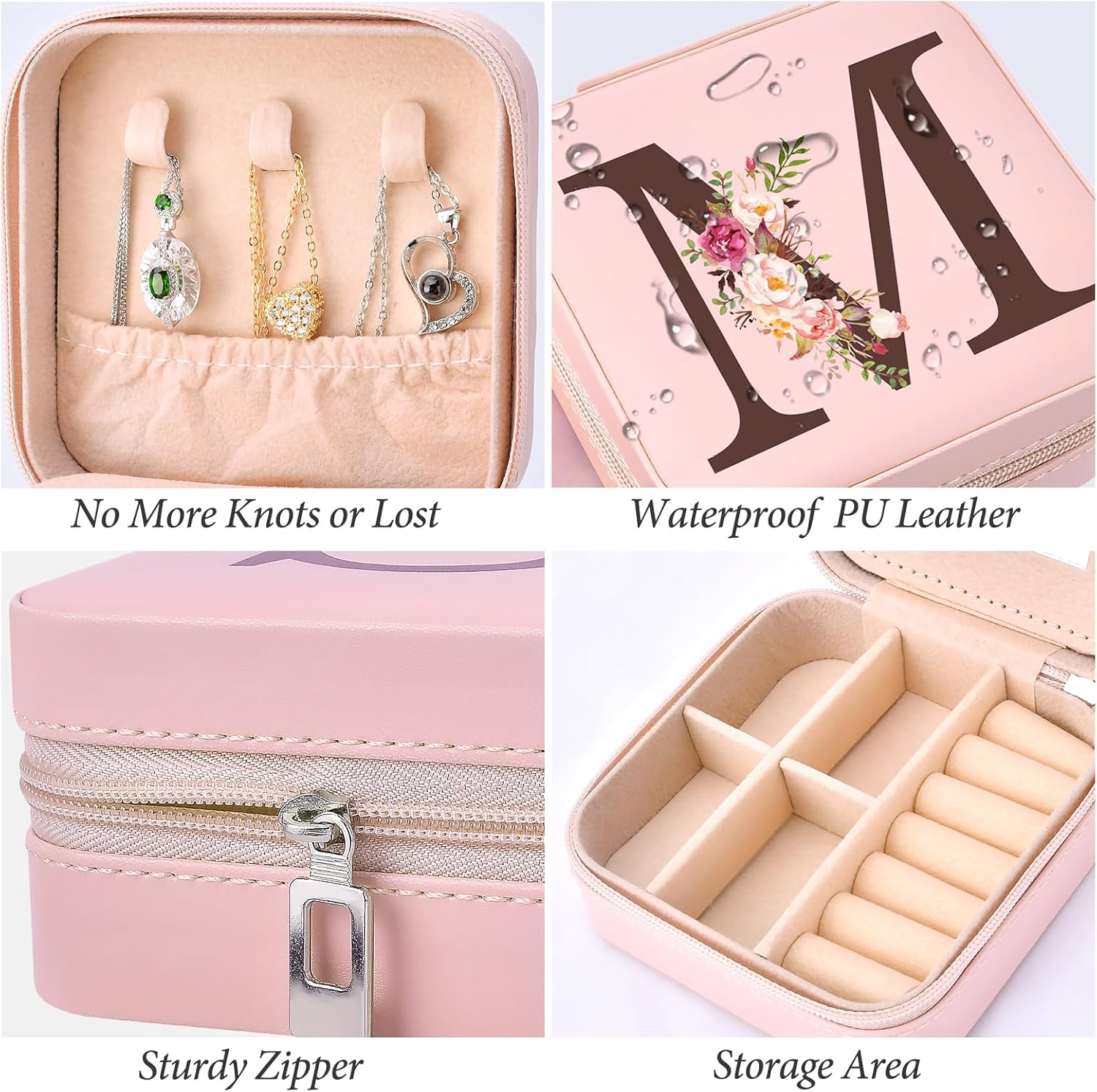 Personalized Birthday Gifts for Women, Christmas Gifts for Mom Teacher,Sisters Gifts from Sister, Travel Jewelry Case Box Organizer for Wife Daughter Aunt Friend Grandma, Initial M - Image 3