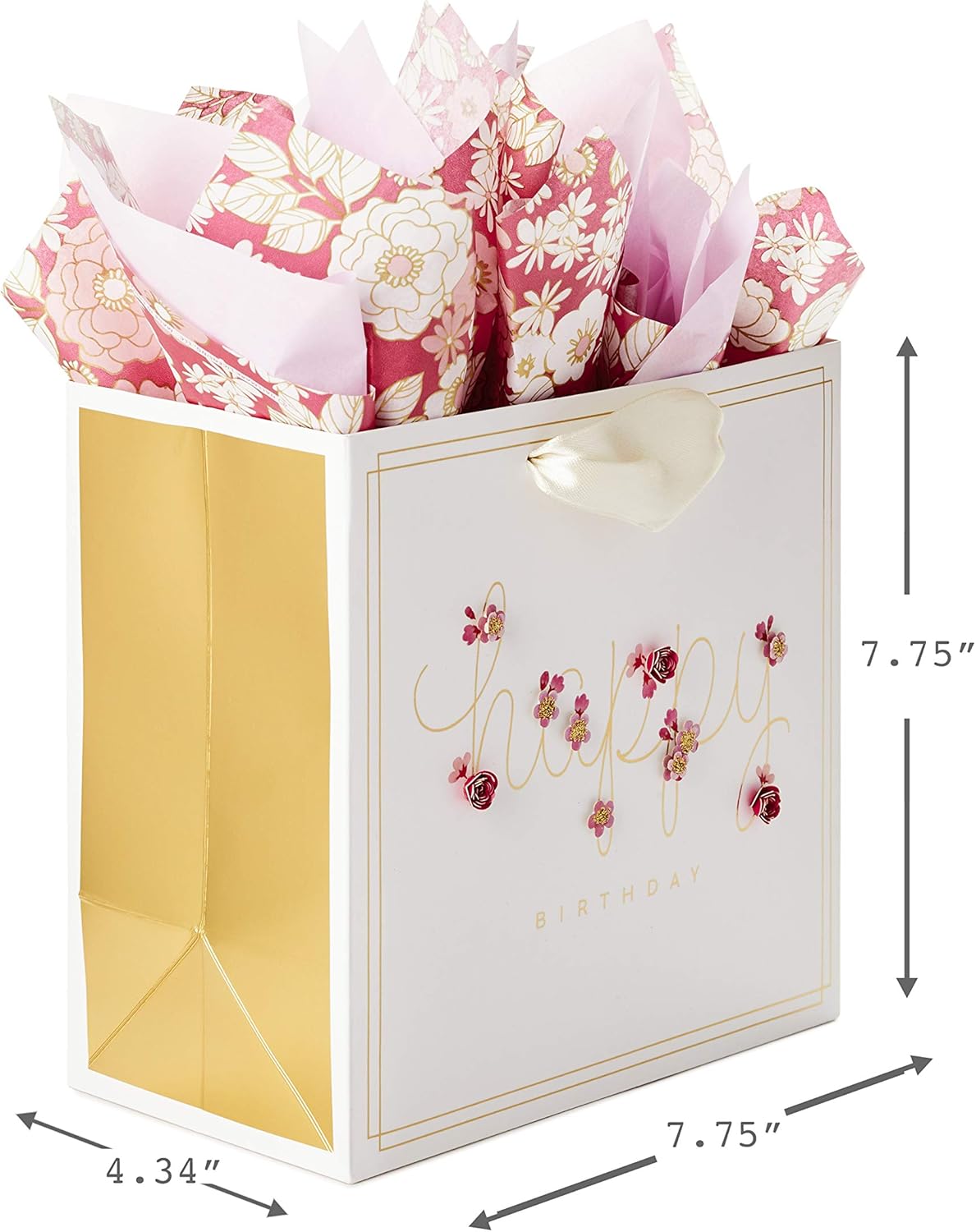 Hallmark Signature 7" Medium Birthday Gift Bag with Tissue Paper (Pink Flowers) - Image 3