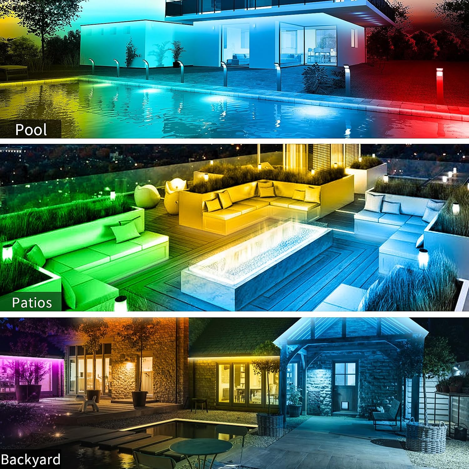 KSIPZE Outdoor led Strip Lights Waterproof IP68, RGB Outdoor led Lights with Button & Bluetooth App Control, Music Sync, Timer, Exterior Led Rope Lights for Decor Balcony, Roof, Garden, Pool - Image 6