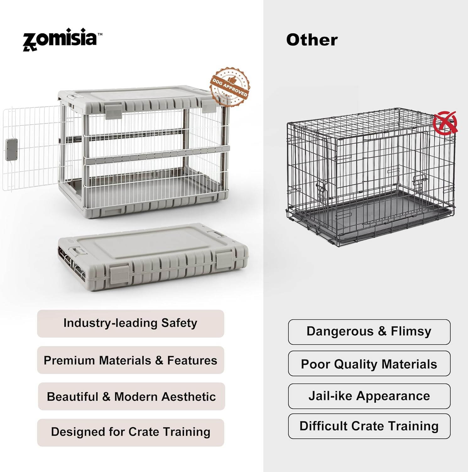 ZOMISIA Collapsible Dog Crate for Large Dogs - 36" L Heavy Duty Dog Kennel No Tools Required with 4 Sides Steel Foldable Cage for Dogs Indoor Furniture, Portable Carrier with 2 Smooth Wheels, Beige - Image 7