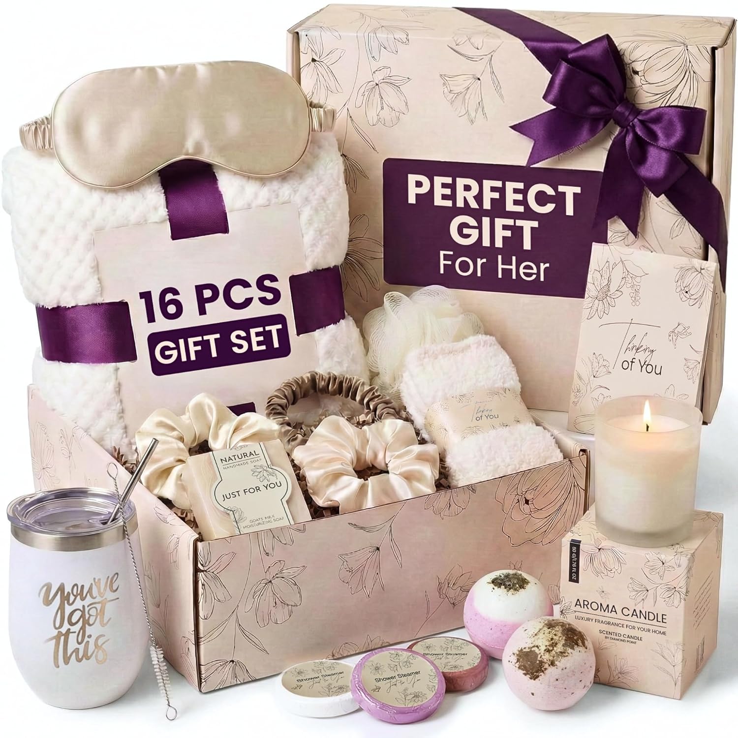 16 Pcs Self Care Gifts for Women - Relaxing Spa Gift Basket for Women, Unique Birthday & Get Well Soon Care Package for Her, Thinking of You Gift Set for Mom, Wife, Sister, Friend