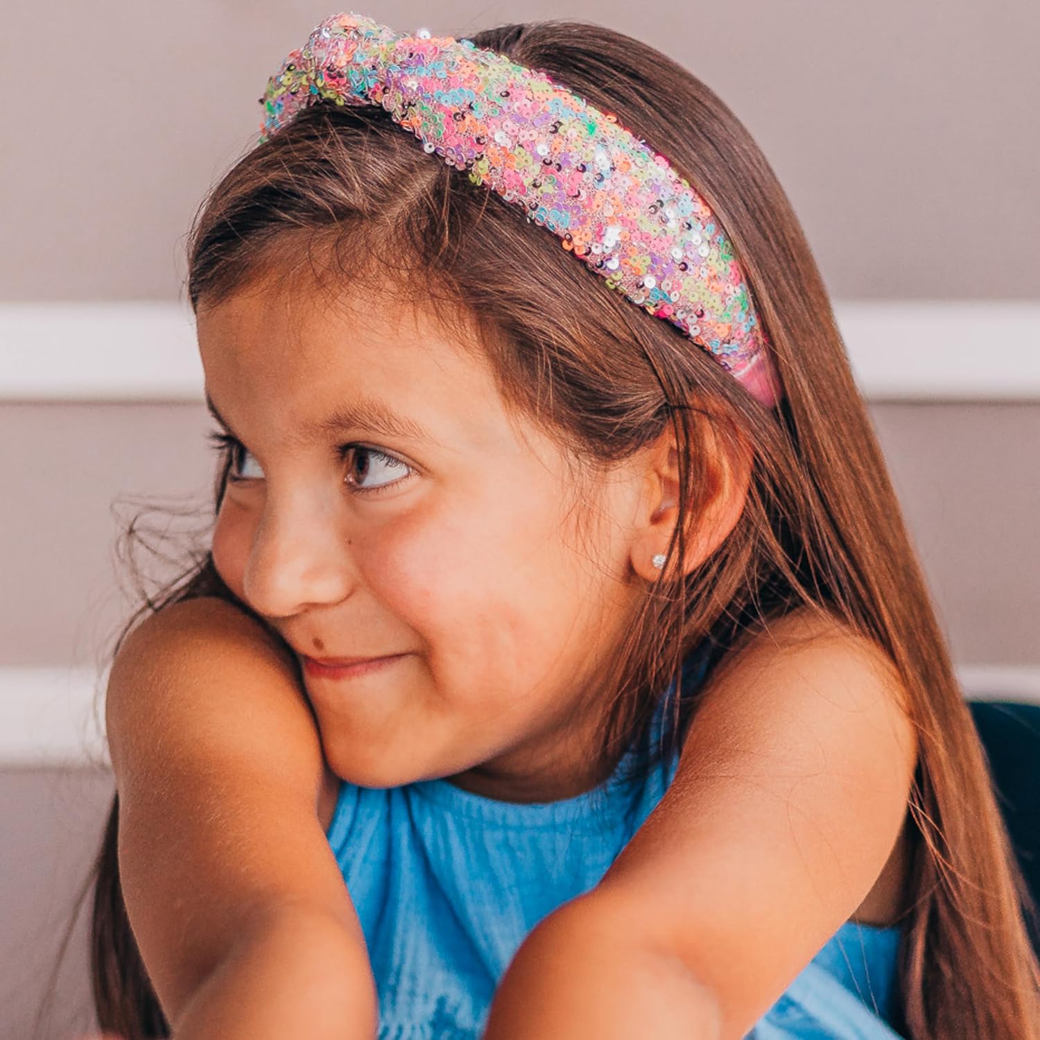 FROG SAC Knotted Headbands for Girls - Rainbow Sequin Knot Head Bands for Kids, Sparkly Toddler Headband, Sparkle Beaded Hair Band Accessories, Easter Basket Fillers Stocking Stuffers - Image 6