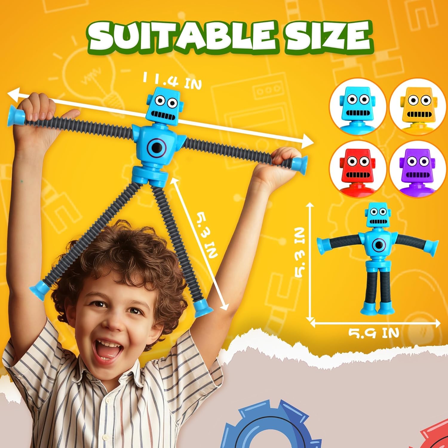 Easter Basket Stuffer Gift for Toddlers Boy Kid Year Old Age 3 4 5 6 7 8, Robot Sensory Travel Toy 4Pcs Airplane Autism Pop Tube Suction Fidget Toy Autistic Christmas Stocking Stuffers Valentines Day - Image 2