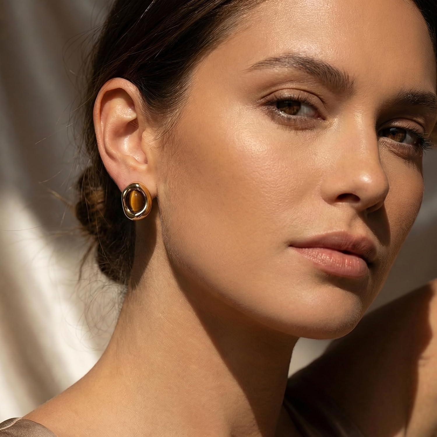 Jean Beau Chunky Gold Stone Stud Earrings for Women, Trendy Natural Gemstone Hypoallergenic Earing Valentine Jewelry Gift - Image 2