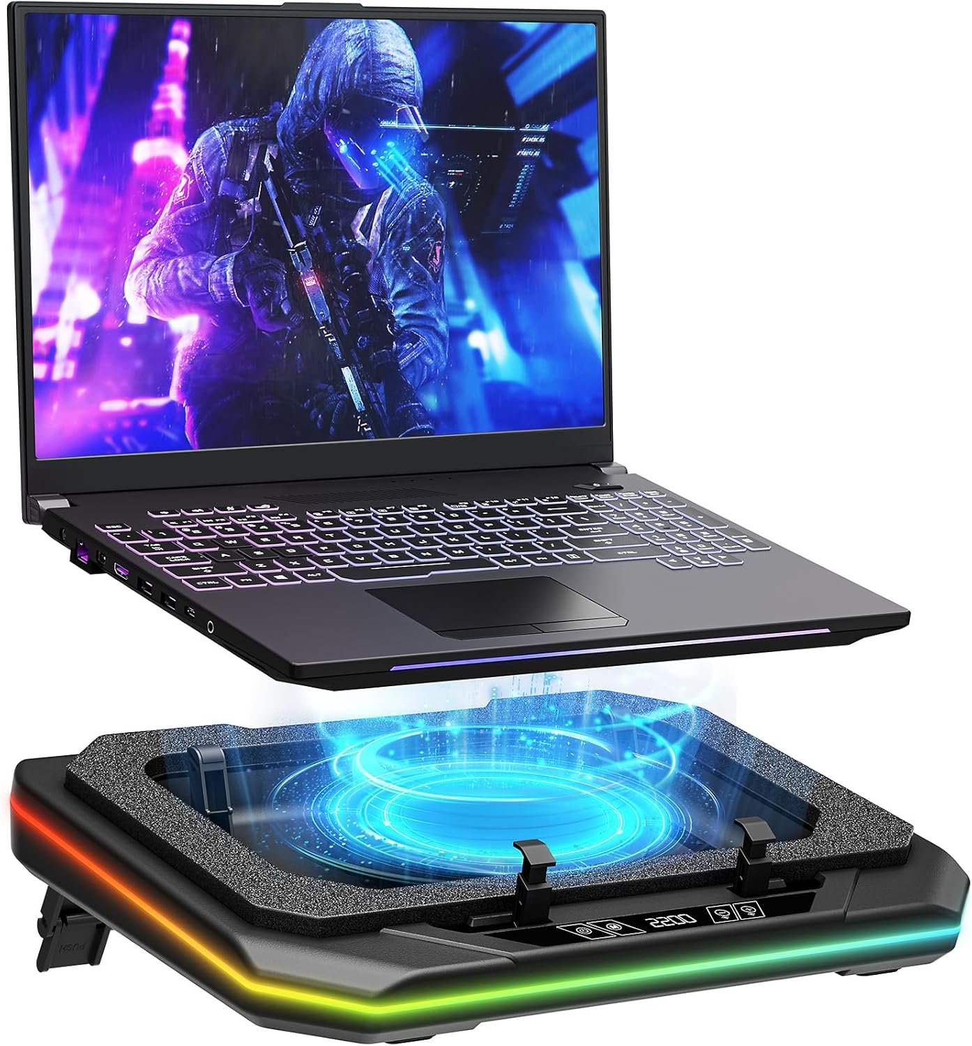 RGB Laptop Cooling Pad for 13-19", Max 3500RPM Gaming Laptop Cooler, Laptop Fan Cooling Pad Touch Switch to Control Speed, Powerful 4.72 Inch Turbo Fan