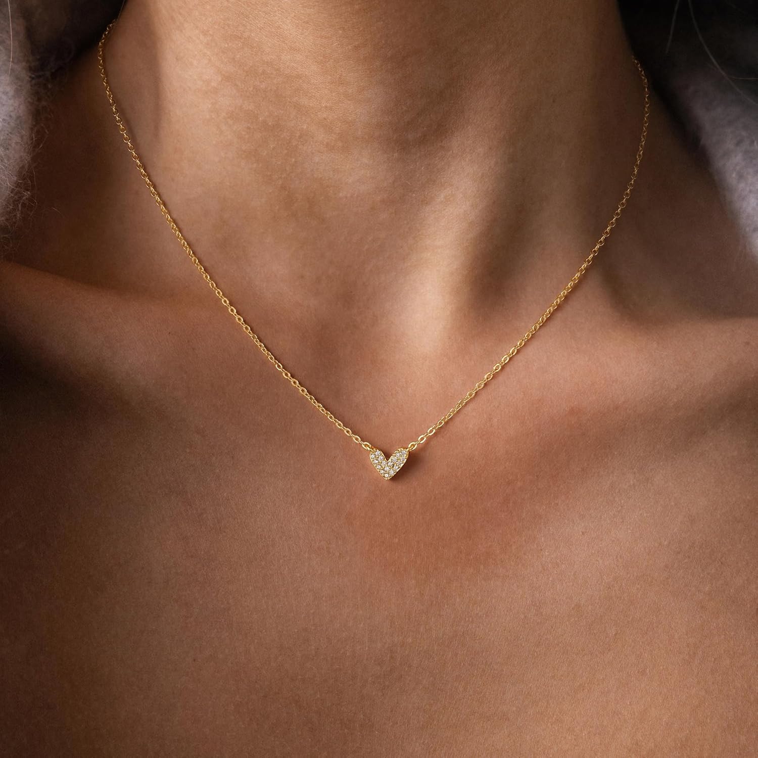 Heart Necklaces for Women Dainty 14k Gold Plated Non Tarnish Cz Diamond Pendant Necklace Cute Simple Small Pave Heart Chocker Necklace for Women Gift 14 16 18inch - Image 3
