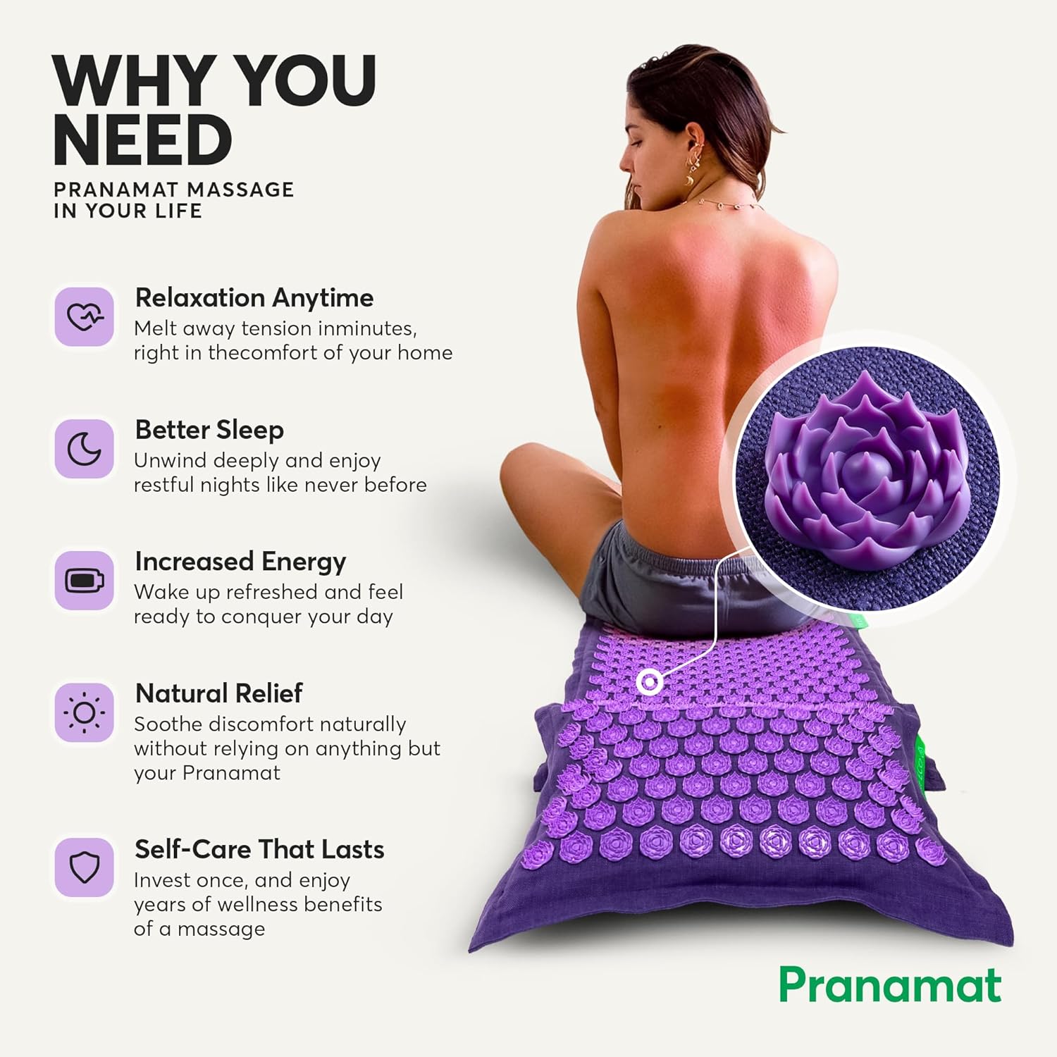 Acupressure Large Mat and Pillow Set, Premium Acupressure Therapy for Pain Relief and Relaxation, Handcrafted in Europe with Sustainable and Natural Materials (Obsidian) - Image 2