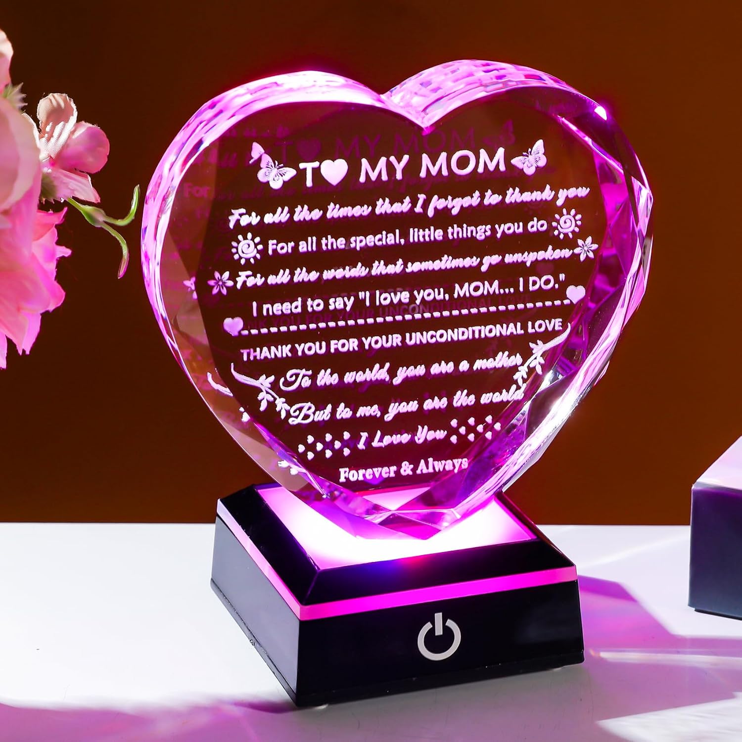 YWHL Gifts for Mom from Daughter Son, Birthday Gifts for Mom Who has Everything, To My Mom Gifts for Mother's Day Crystal Heart Keepsake with LED Base, Present for Mother on Christmas Valentine - Image 3