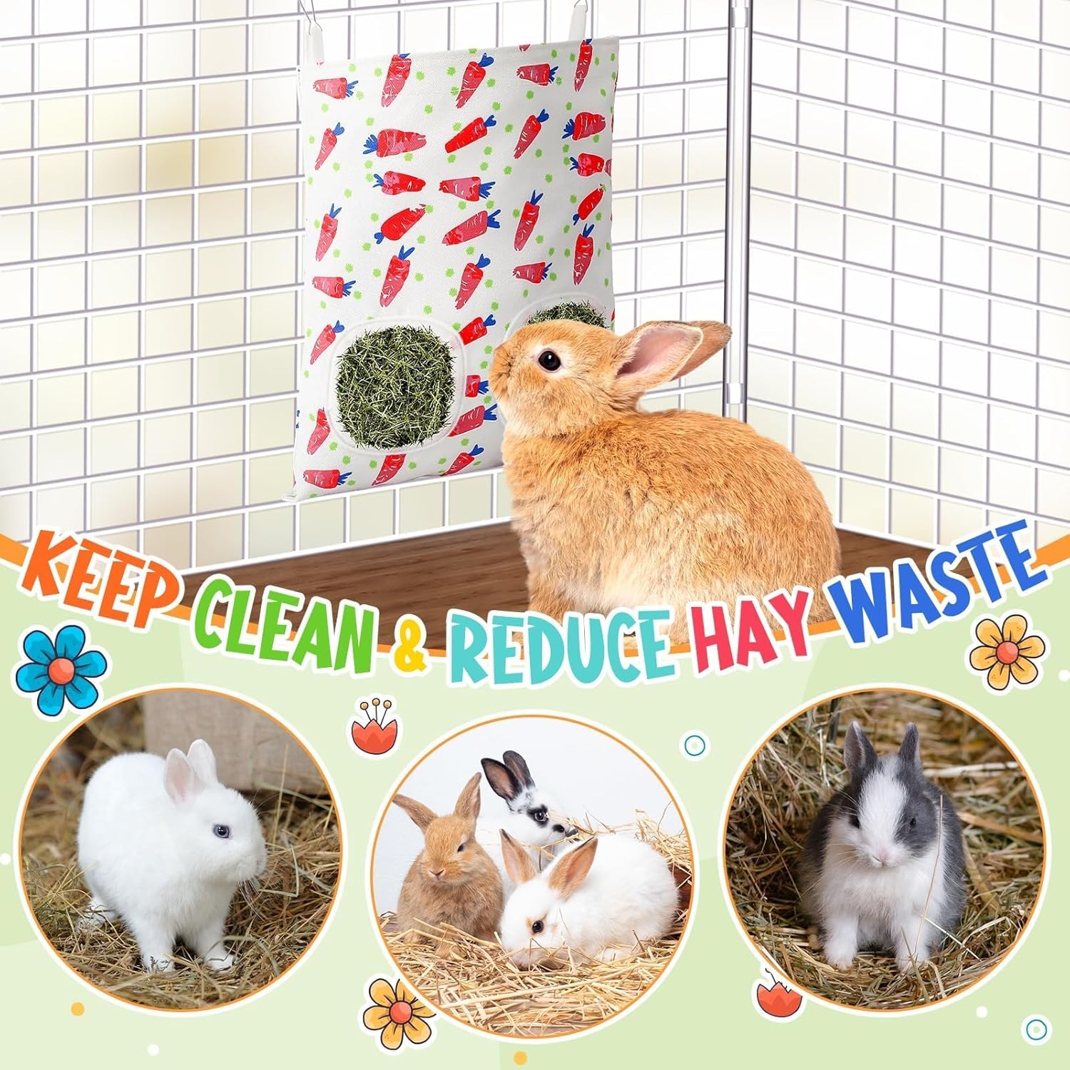 UPINS 2 Pack Guinea Pig Hay Feeder,Rabbit Hay Bag Hanging Hay Holder for Guinea Pig Cage Hay Feeder for Bunny Rabbits Chinchillas Hamsters Small Pets and Animals - Image 4