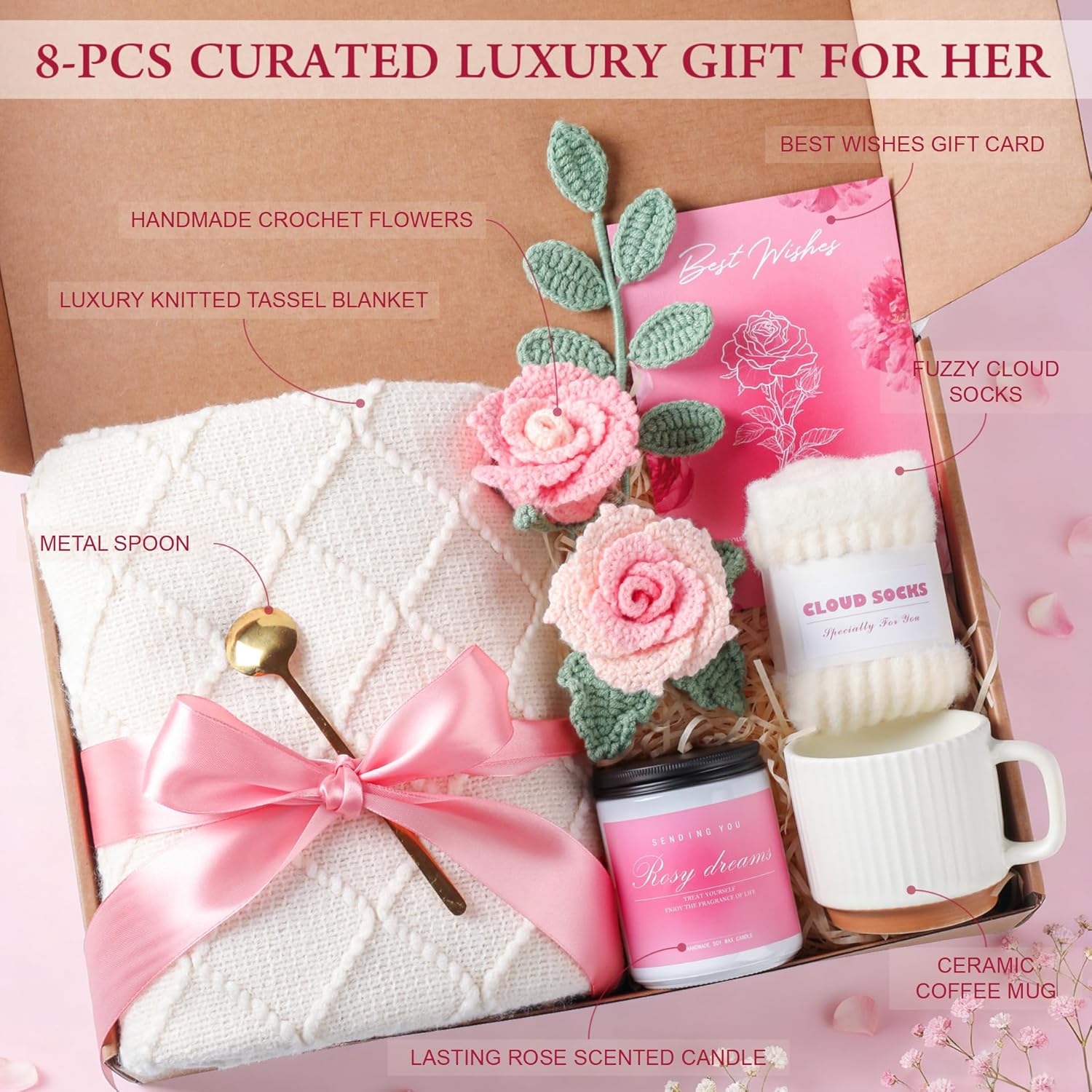 Mothers Day Gifts, Rose Birthday Gifts for Women, Gift Baskets for Women, Birthday Box for Woman, Hug in A Box, Get Well Basket, Birthday Gift Set, Self Care Gift Basket for Mom Her Friend Sister Wife - Image 2