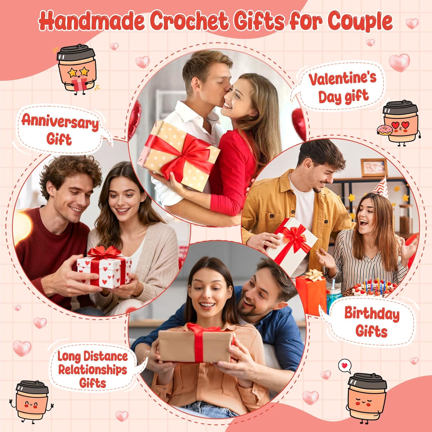 Gifts for Her Him Women Men Anniversary Birthday Coffee Lover Gift Easter Basket Gifts for Wife Husband Boyfriend Girlfriend Couple Crochet Coffee Mug Decor I Love You Her Mom Mothers Day Fathers Day - Image 7