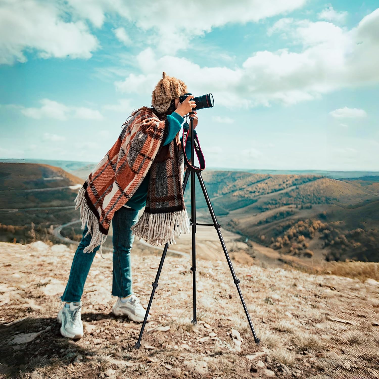 71″ Camera Tripod Aluminum Tall Tripod Stand Compatible with Canon Nikon with Wireless Remote Phone Holder and Bag Max Load 6.6 LB - Image 8