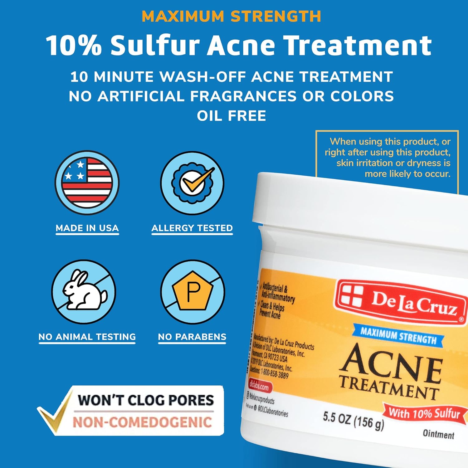 De La Cruz Sulfur Ointment - Cystic Acne Treatment for Face and Body - Daily 10 Min Spot Treatment Mask - Safe and Effective Game Changing Hormonal Acne Treatment That Clears Up Pimples 5.5 OZ. - Image 2