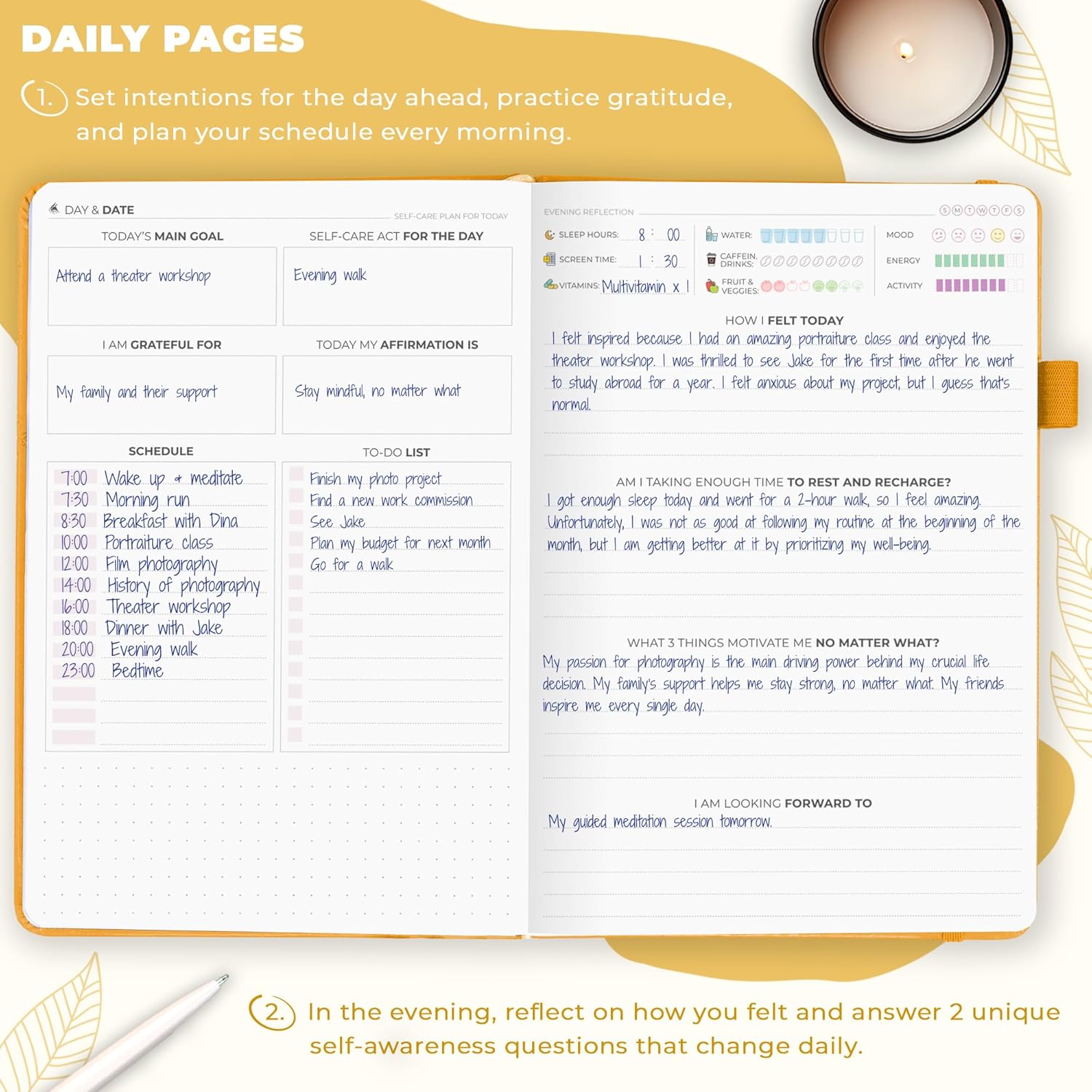 Clever Fox Self-Care Journal – Wellness & Daily Reflection Notebook – Mental Health & Personal Development Journal – Self-Care, Meditation & Mood Journal for Women & Men – A5 Size (Amber Yellow) - Image 4
