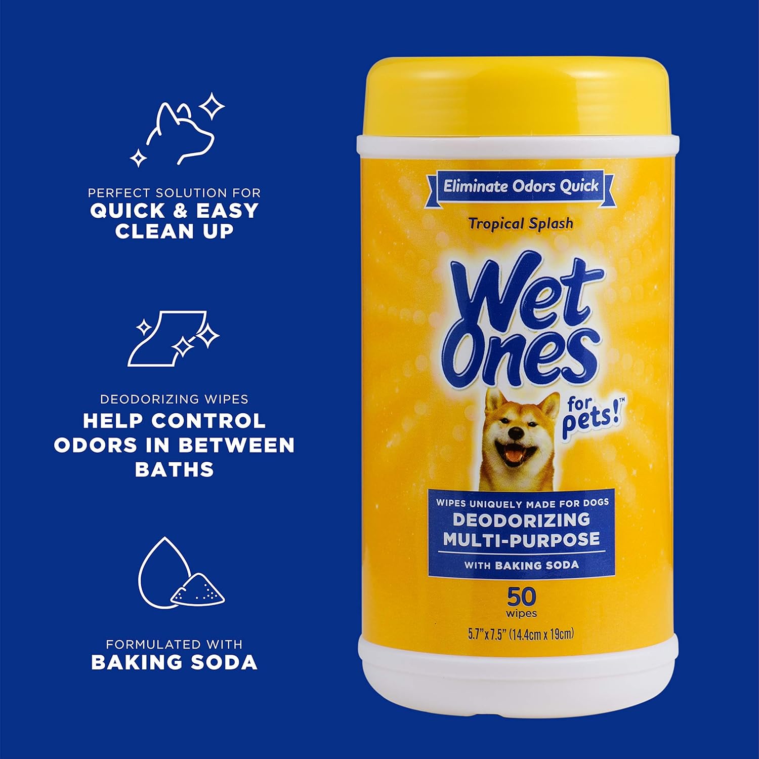 Wet Ones for Pets Deodorizing Multipurpose Dog Wipes with Baking Soda, Tropical Splash Scent - Desmellizing Wipes for Dogs in Canister, 50 Count - Image 2