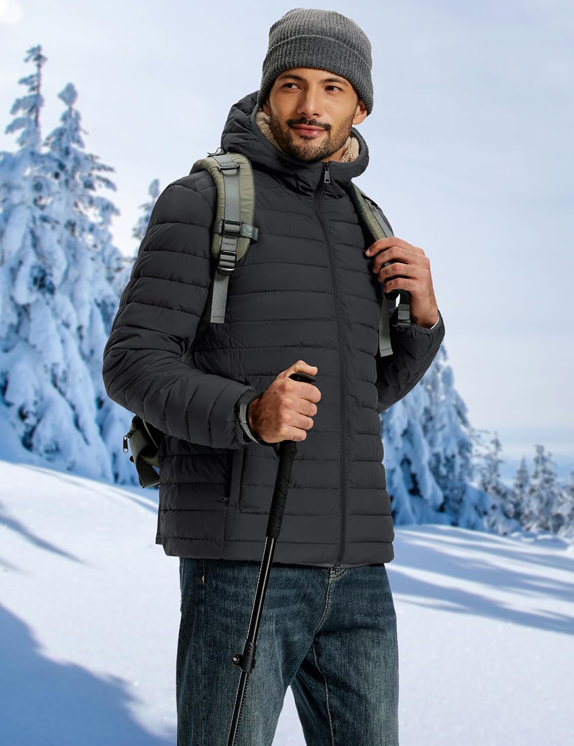 TACVASEN Men's Puffer Jacket Hooded Sherpa Lined Water Resistant Windproof Insulated Jacket Warm Winter Puffy Coat - Image 3