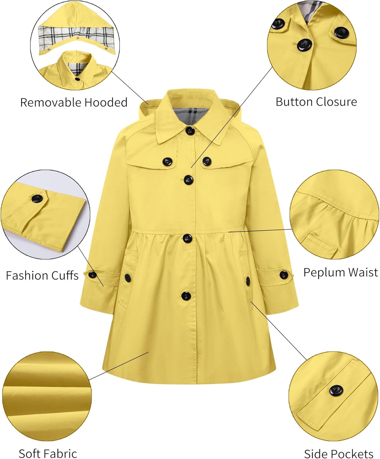Betusline Girl's Rain Jackets Lightweight Waterproof Hooded Trench Coat Raincoats for Kids,2-14 Years - Image 5