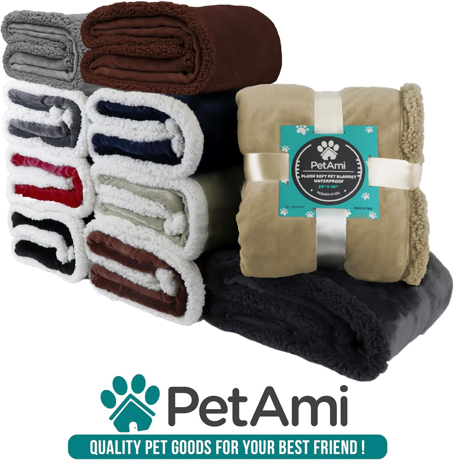 PetAmi Waterproof Dog Blanket for Medium Large XL Dog Puppy Cat Throw for Couch Cover Leakproof Protection, Sherpa Fleece, Reversible Soft Washable 80x60 Gray Gray - Image 8