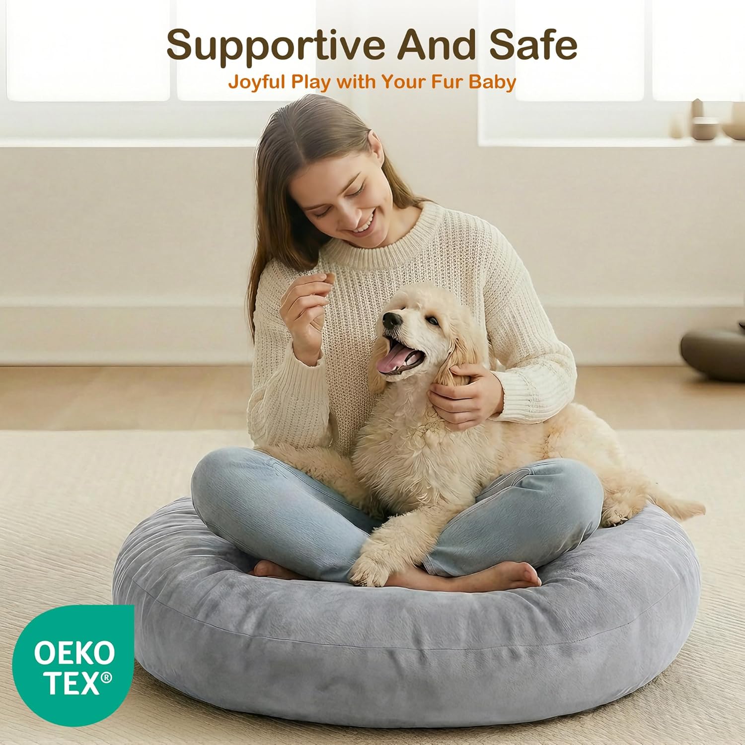 Codi Large Meditation Cushions – Round Floor Pillows for Adults with Removable Washable Cover, Soft and Supportive Floor Cushion for Yoga, Seating and Dog Bed, 32 inch - Grey - Image 3