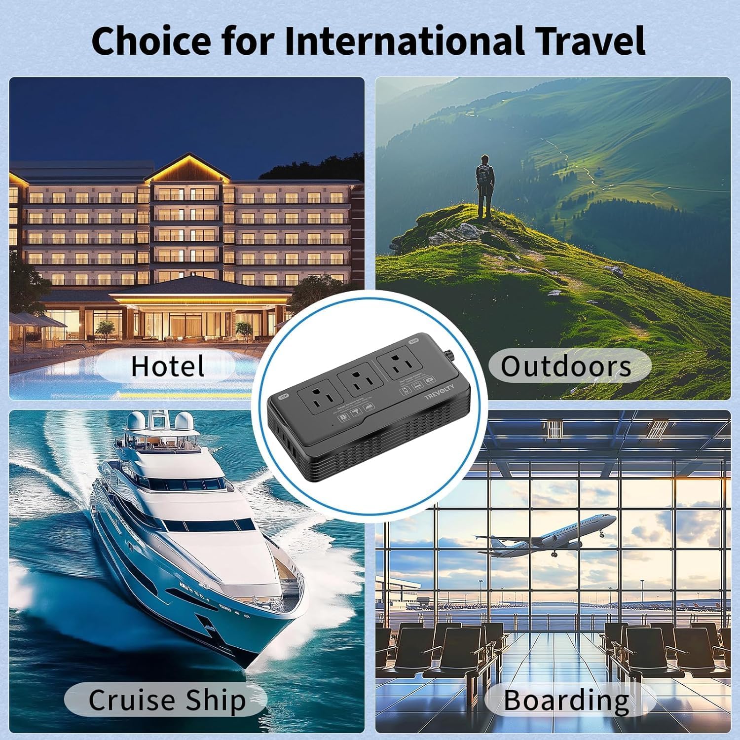 2000W Voltage Converter US to Europe for Hair Dryers, 7-in-1 220V to 110V Converter for European Travel with 3 AC/2 USBA/2 USBC Ports, Universal Power Converter Adapter Combo with EU/UK/IT/AU - Image 7