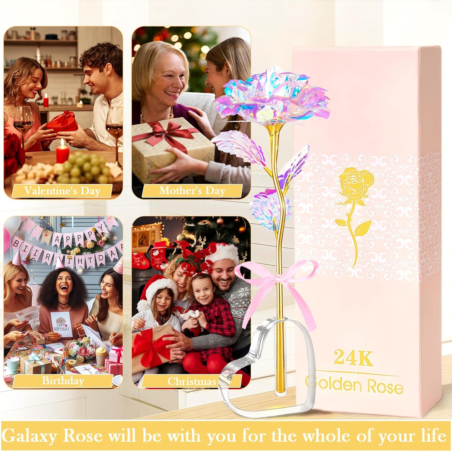 Mothers Day Mom Gifts for Women Grandma, Artificial Forever Birthday Flowers Galaxy Glass Eternal Roses with Heart Shaped Crystal Vase, Mother's Day Anniversary Wedding Rose Gifts for Wife Sister - Image 5