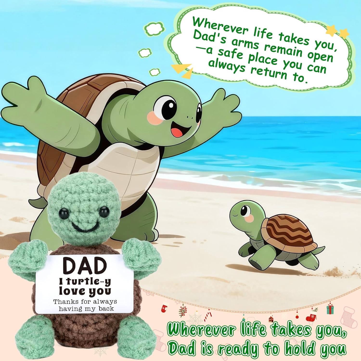 Mini Funny Turtle Dad Gifts from Daughter Son, Easter Fathers Day Birthday Gifts for Dad Father Daddy Presents, I Love You Small Cute Stuff Things, Handmade Emotional Positive Crochet Turtle - Image 7