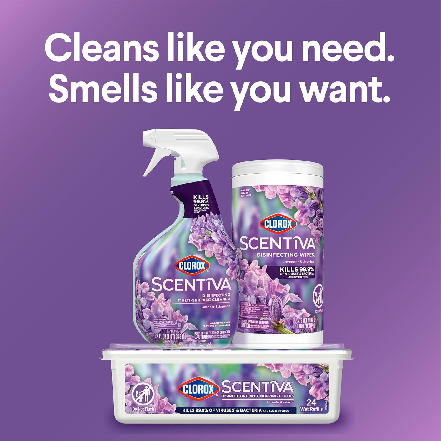 Clorox Scentiva Disinfecting Wipes, Lavender and Jasmine, Antibacterial, 75 Count - Image 8