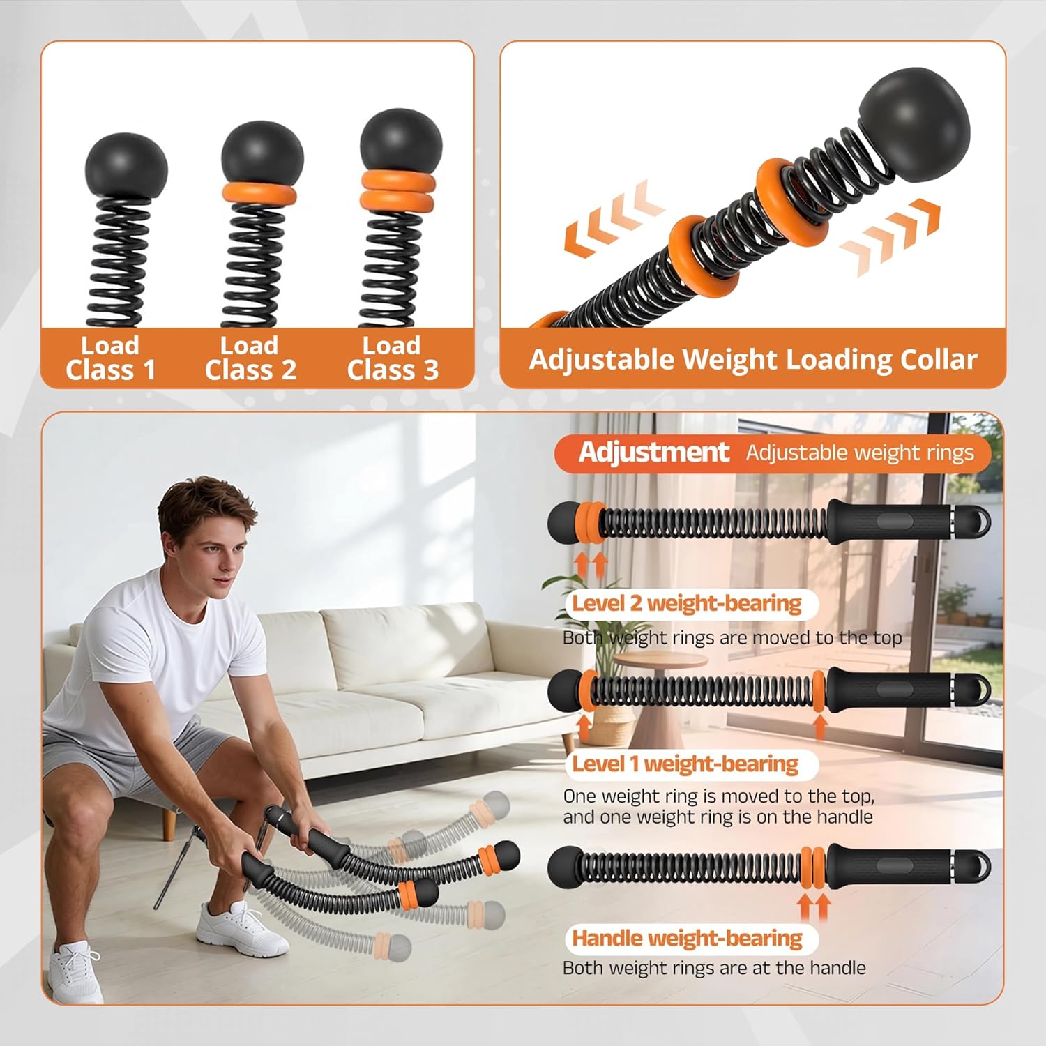 Red O Adjustable Weighted Ropeless Battle Ropes for Home Gym - Portable Cordless Steel Spring Rope with Workout Poster, HIIT & Arm Training Equipment for Men and Women - Image 2