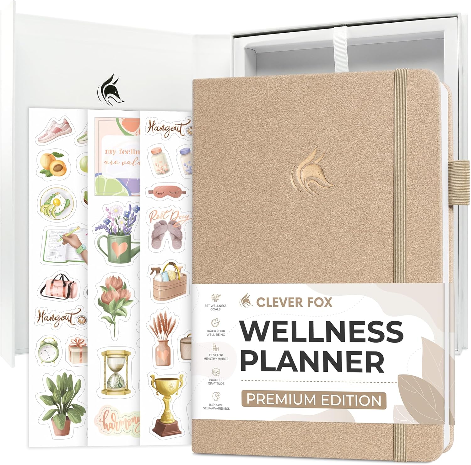 Clever Fox Wellness Planner Premium – Daily Lifestyle Journal to Support Health, Nutrition & Exercise – Healthy Living Journal with Meal, Exercise & Habit Trackers – Lasts 3 Months (Sandstone)