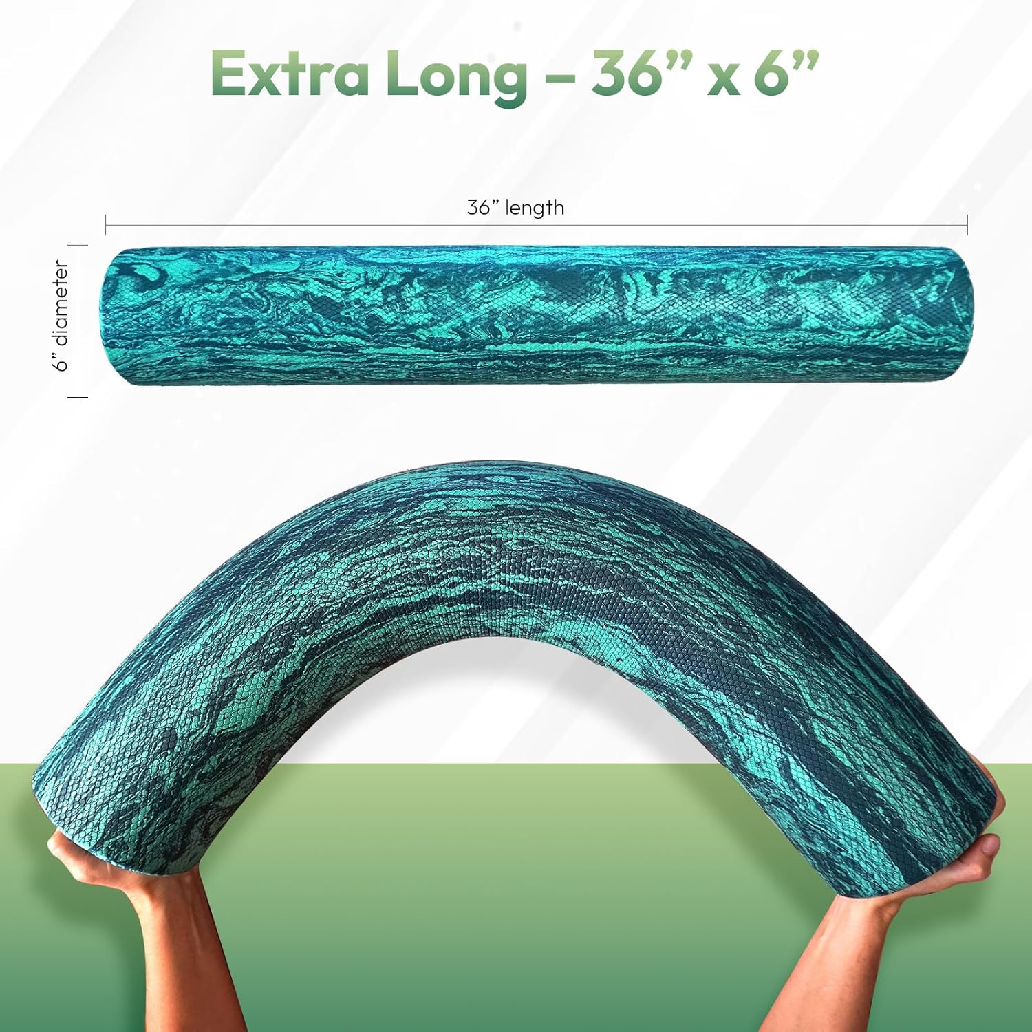 Soft Density Foam Roller 36" x 6" – Low Density Physical Therapy Roller for Exercise, Pilates, Yoga, Gentle Massage & Muscle Recovery – Green Marbled Round - Image 2