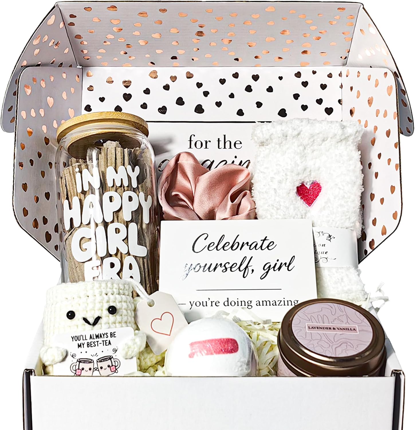MHSMHL Best Friend Bestie Birthday Gifts for Women, Friendship Gifts for Women, Best Friend Gift Basket Galentines Gifts Valentines Day Gift for Friends Spa Care Box with 16oz Glass Cup