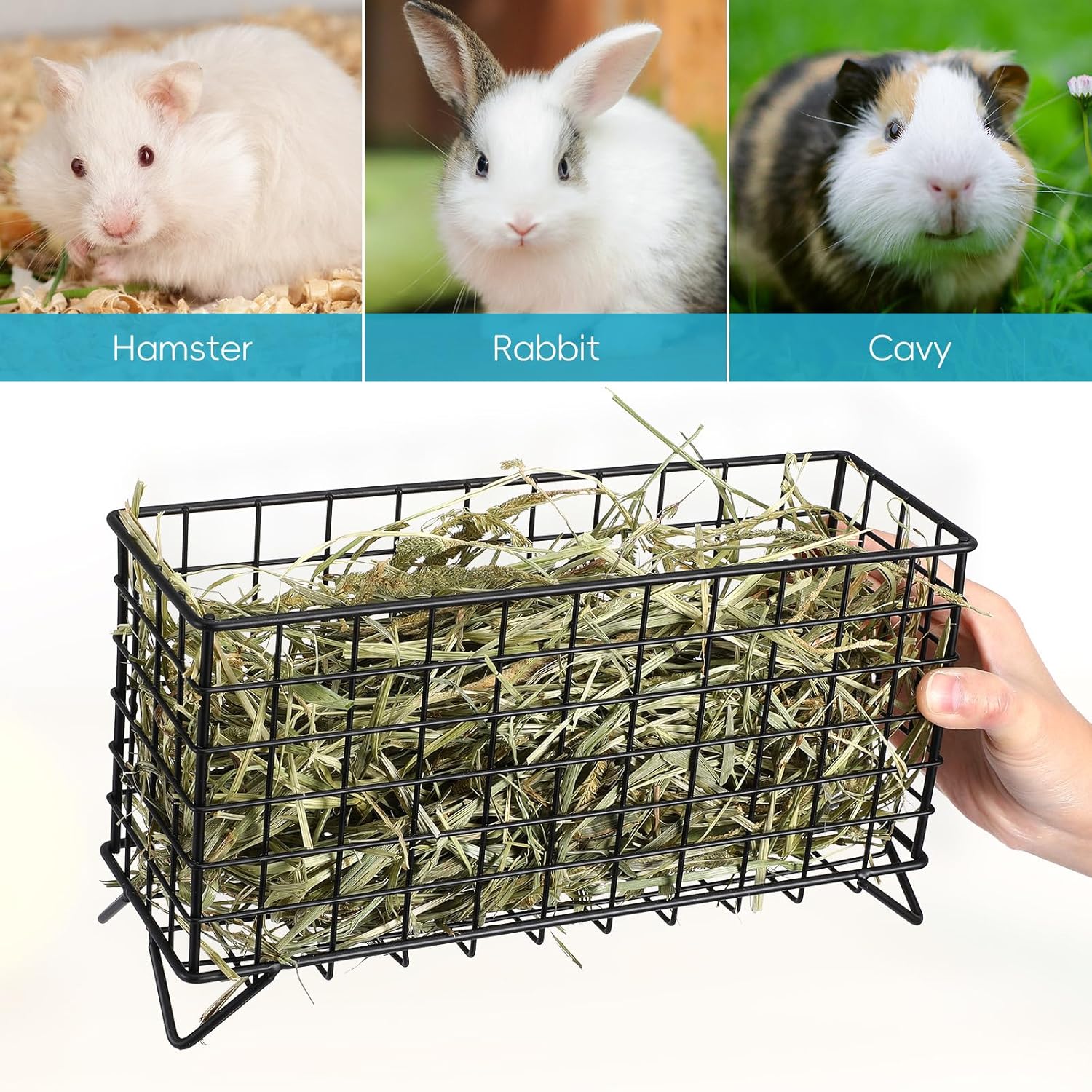 Rabbit Hay Feeder with Iron Frame, Convenient Hay Holder for Small Animals, Sturdy Metal Feeder for Bunny and Guinea Pig Cage Accessory - Image 9