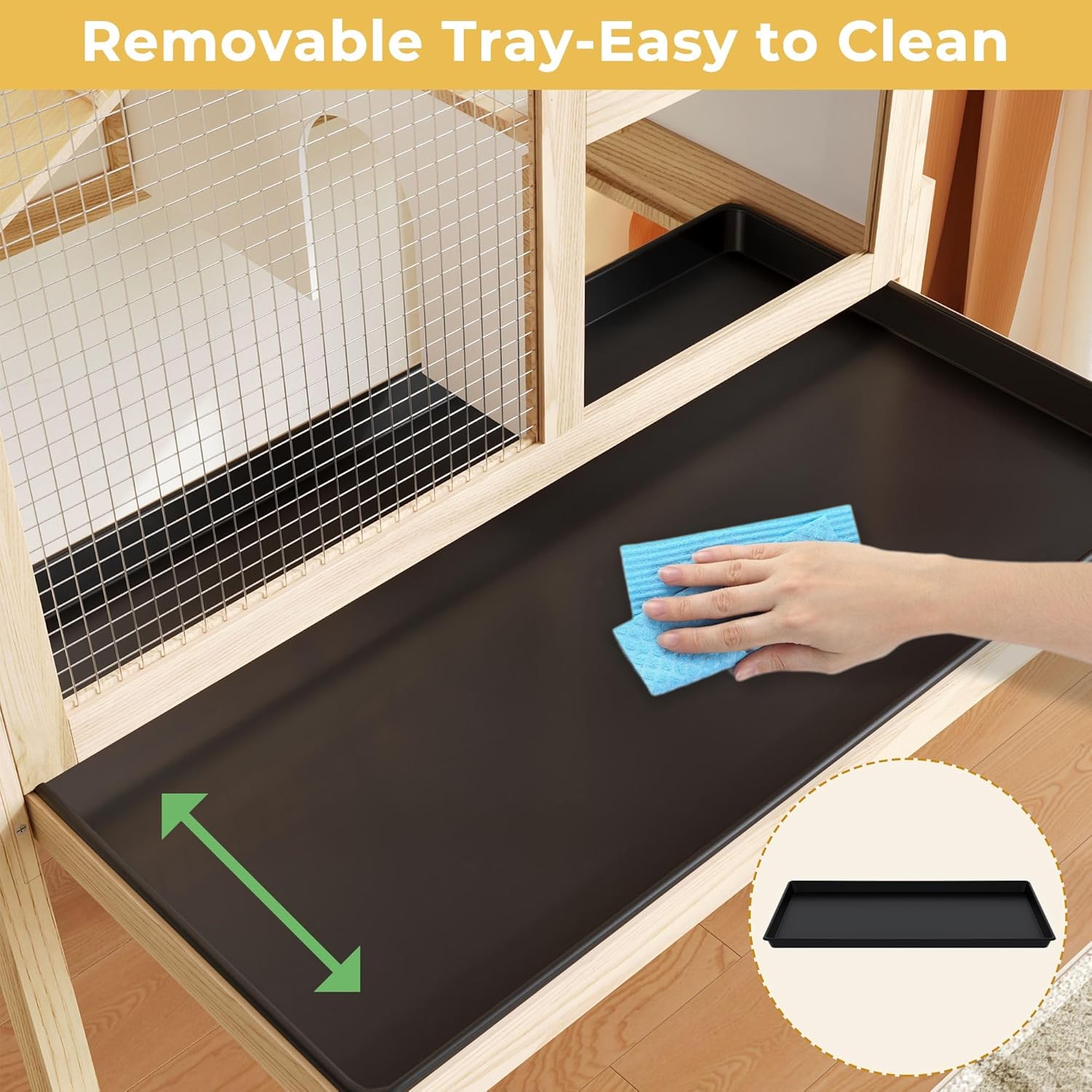 Guinea Pig Cages for 2, Small Animals Rabbit Cages with a Pull Out Tray, Large Wooden Indoor 2-Story Hamster House, Guinea Pig Hideout Habitat Playpen with Ramp, Platform, Natural - Image 3