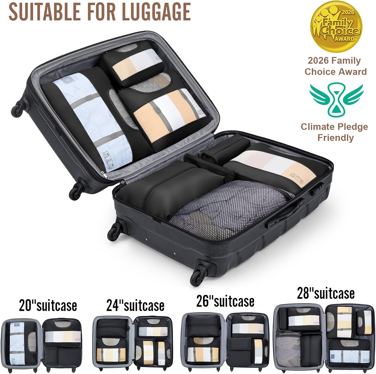 Veken 10 Set/8 Set Packing Cubes for Travel Essentials, Suitcase Organizer Bags in 4 Sizes, Carry-On Luggage Accessories with Laundry & Toiletry Bag, Airplane Must-Have, Road Trip & Camp Gifts for Men - Image 6